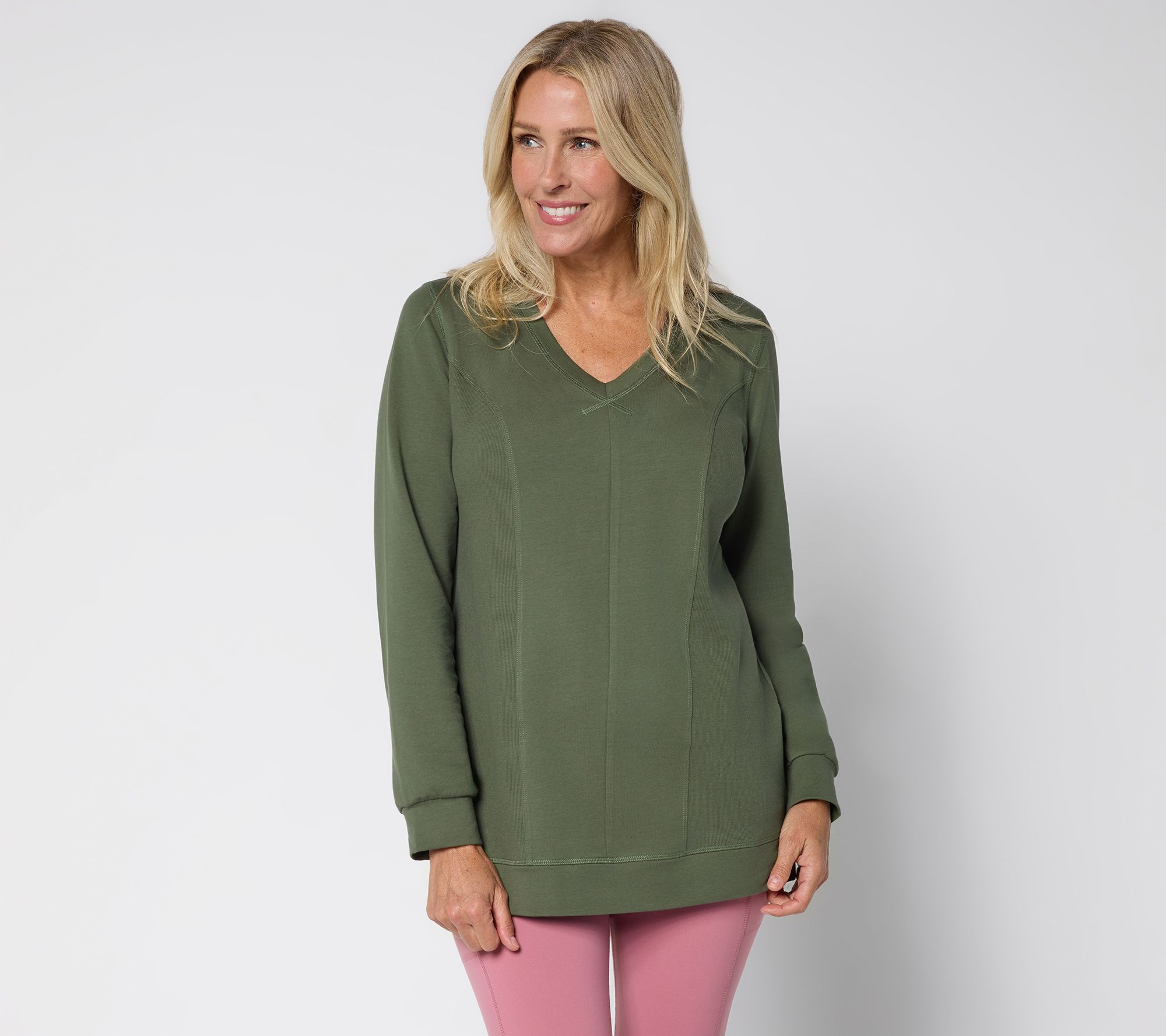 Denim & Co. Active Petite French Terry Rib Mix Tunic