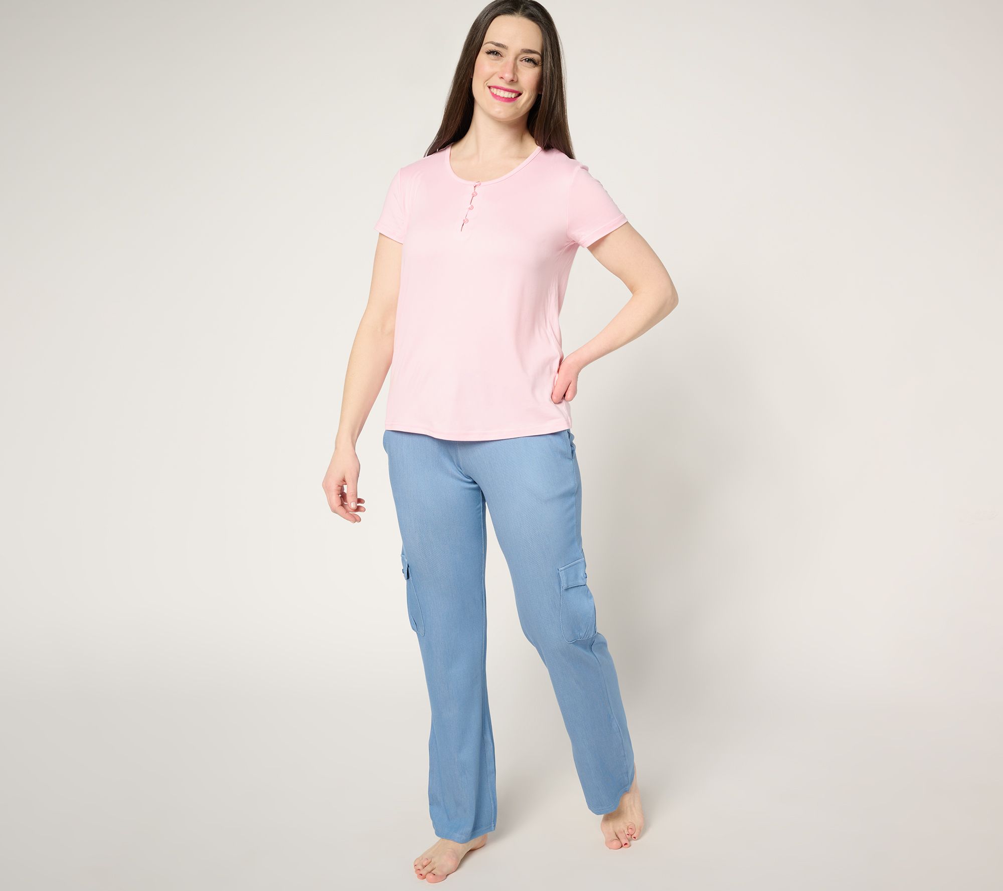"As Is" MUK LUKS Faux Denim Cargo Pant & Cloud Knit Tee Lounge Set