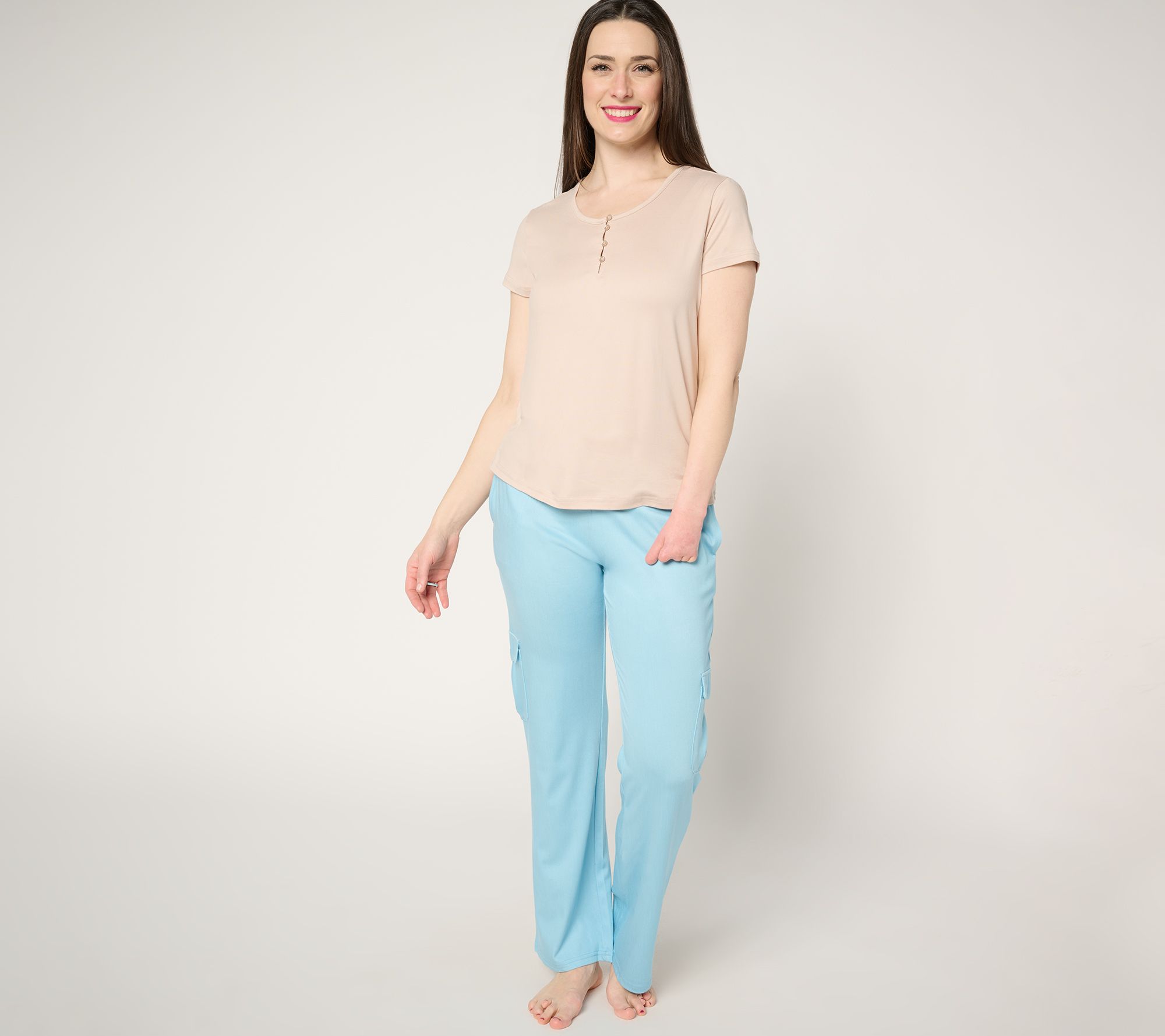 "As Is" MUK LUKS Faux Denim Cargo Pant & Cloud Knit Tee Lounge Set