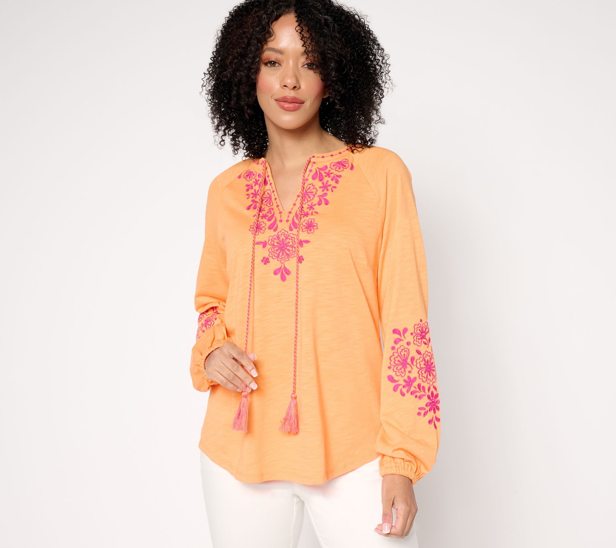 "As Is" Belle Boho by Kim Gravel Lotus Sunrise Embroidered Top