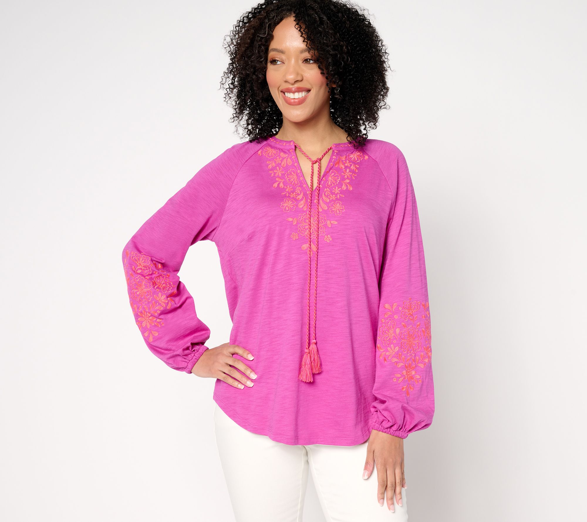 "As Is" Belle Boho by Kim Gravel Lotus Sunrise Embroidered Top