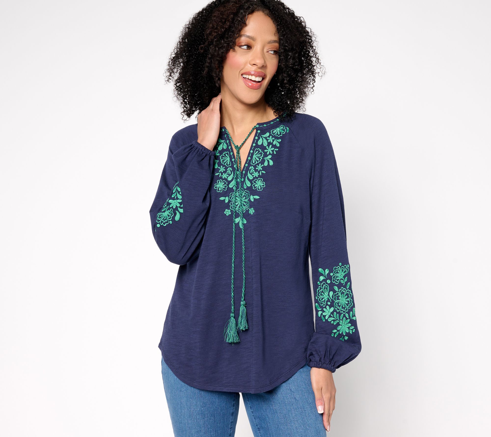 "As Is" Belle Boho by Kim Gravel Lotus Sunrise Embroidered Top