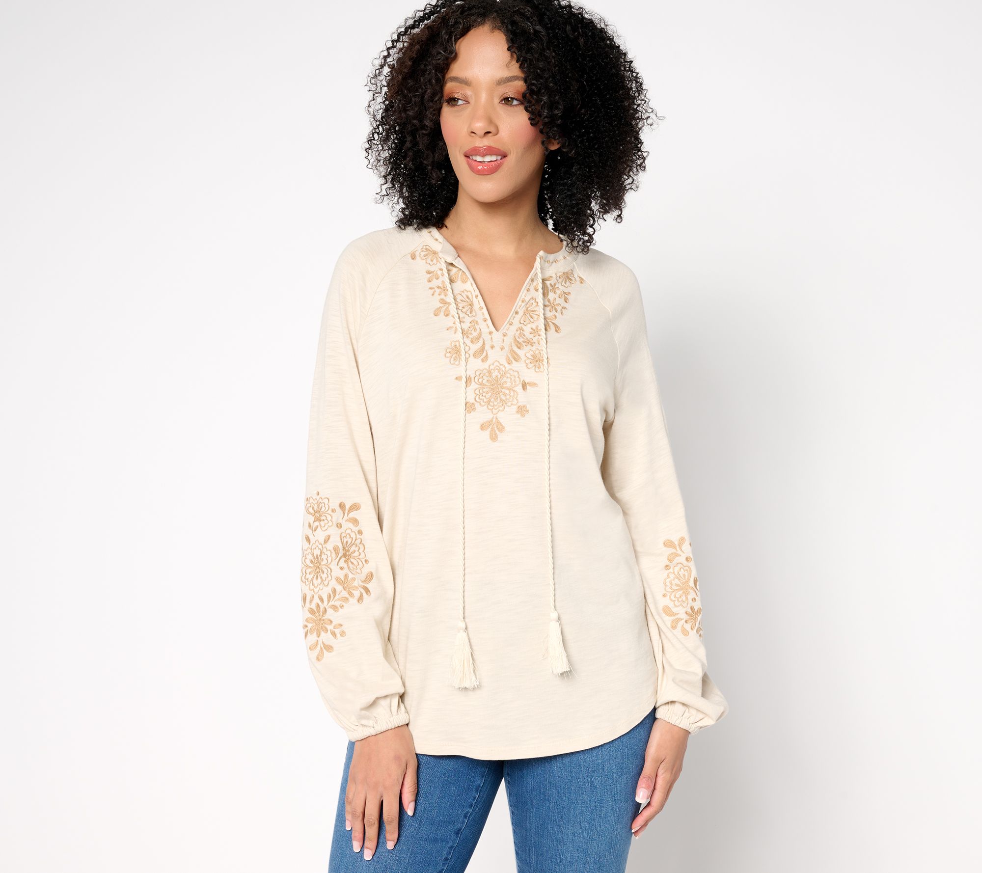 "As Is" Belle Boho by Kim Gravel Lotus Sunrise Embroidered Top