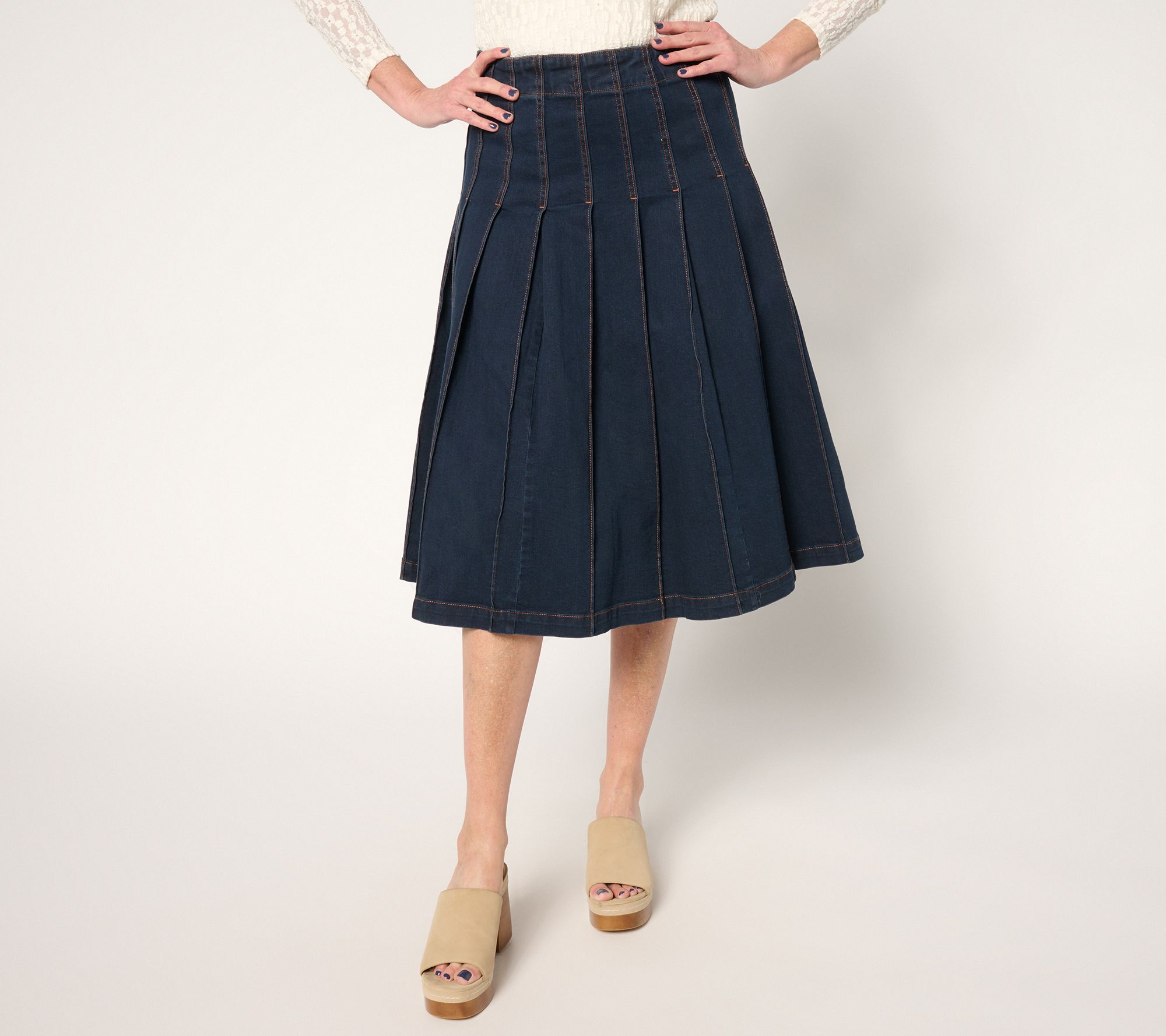 "As Is" Peace Love World Black Label Petite Pleated Denim Skirt