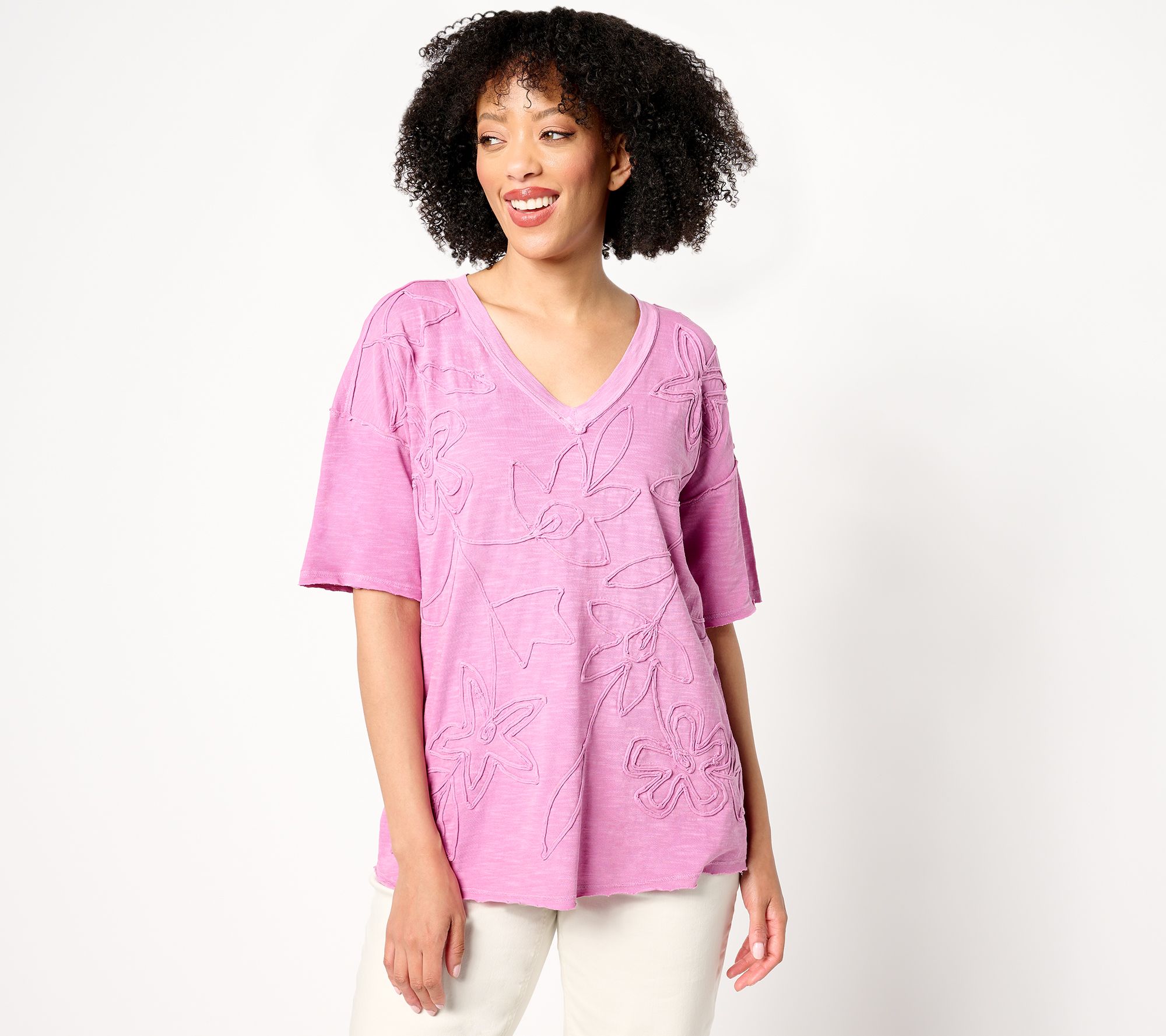 "As Is" LOGO Lavish by Lori Goldstein 100% Cotton Tee with Soutache Detail