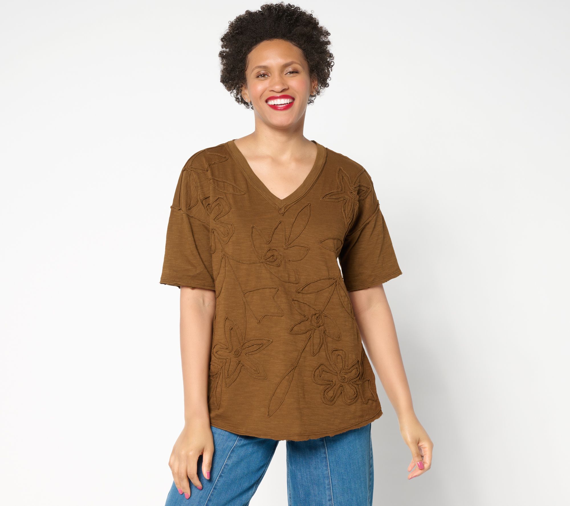 "As Is" LOGO Lavish by Lori Goldstein 100% Cotton Tee with Soutache Detail