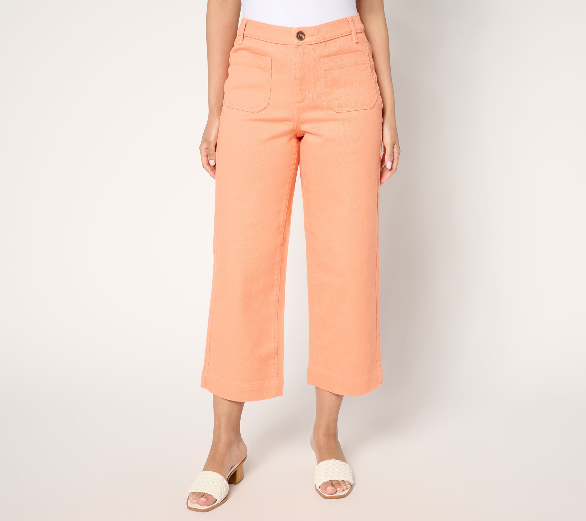 "As Is" Denim & Co. Regular Twill Wide Leg Crop Pant w/ Patch Pockets