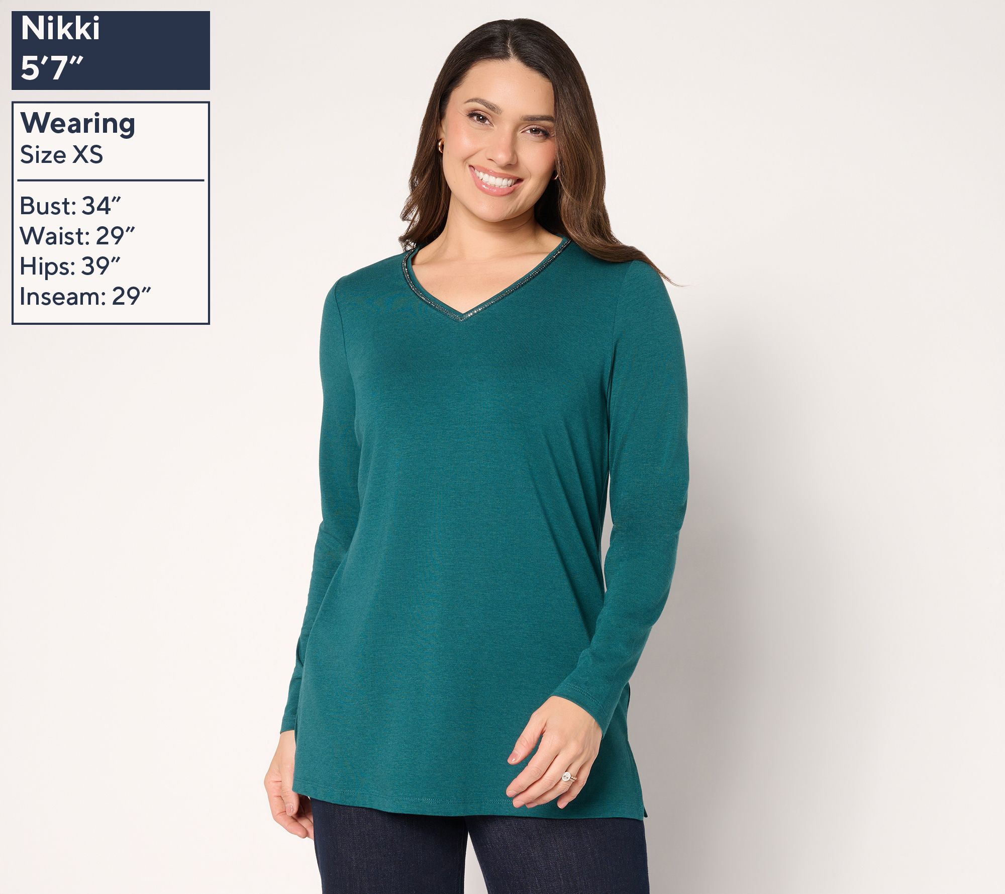 Denim & Co. Favorite Jersey Beaded V-Neck Tunic - QVC.com