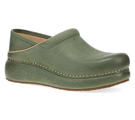 Dansko Platform Pro Green Burnished Nubuck Leather Clog
