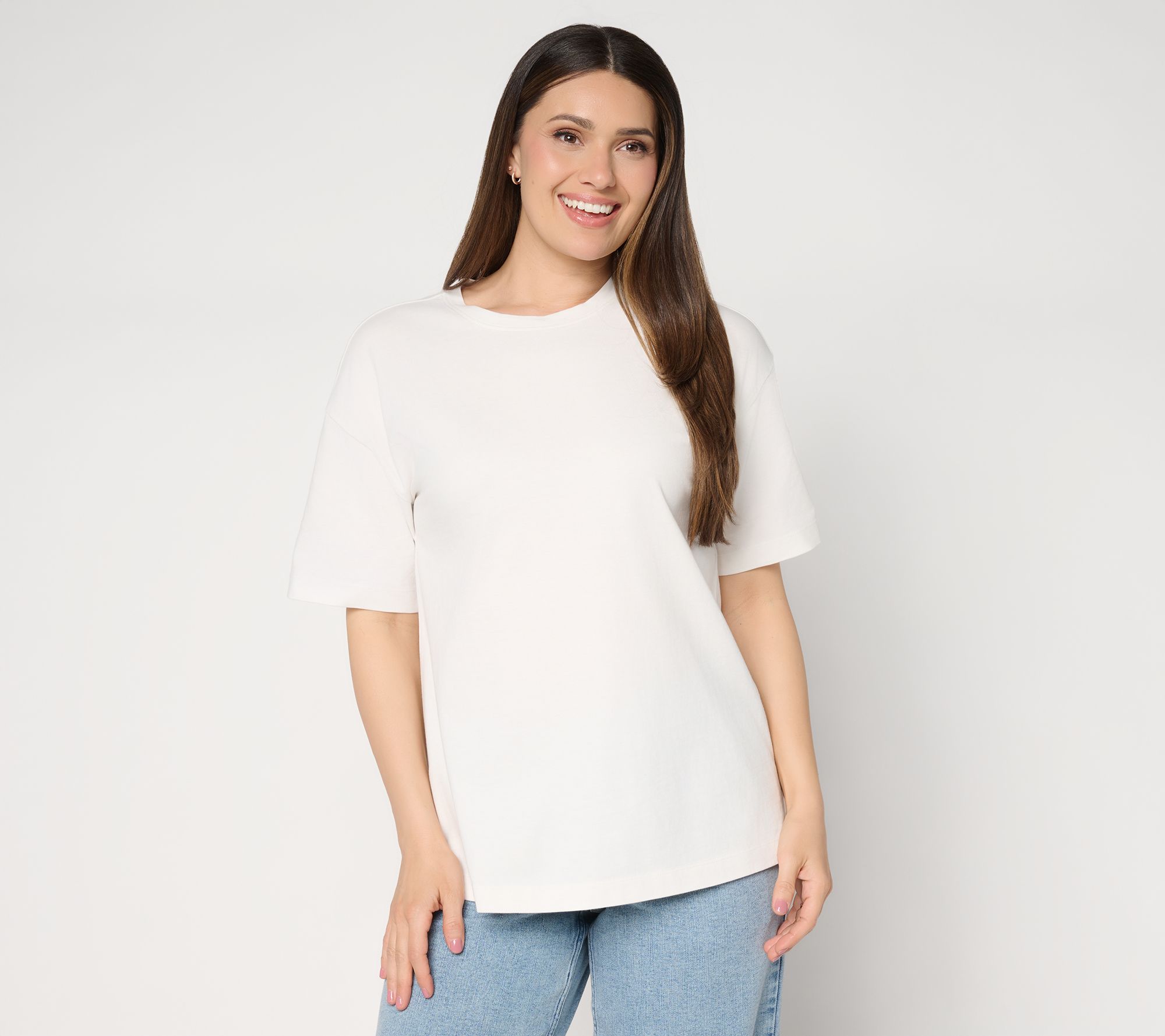 LOGO by Lori Goldstein Cotton Elbow Sleeve Everyday Boyfriend Tee