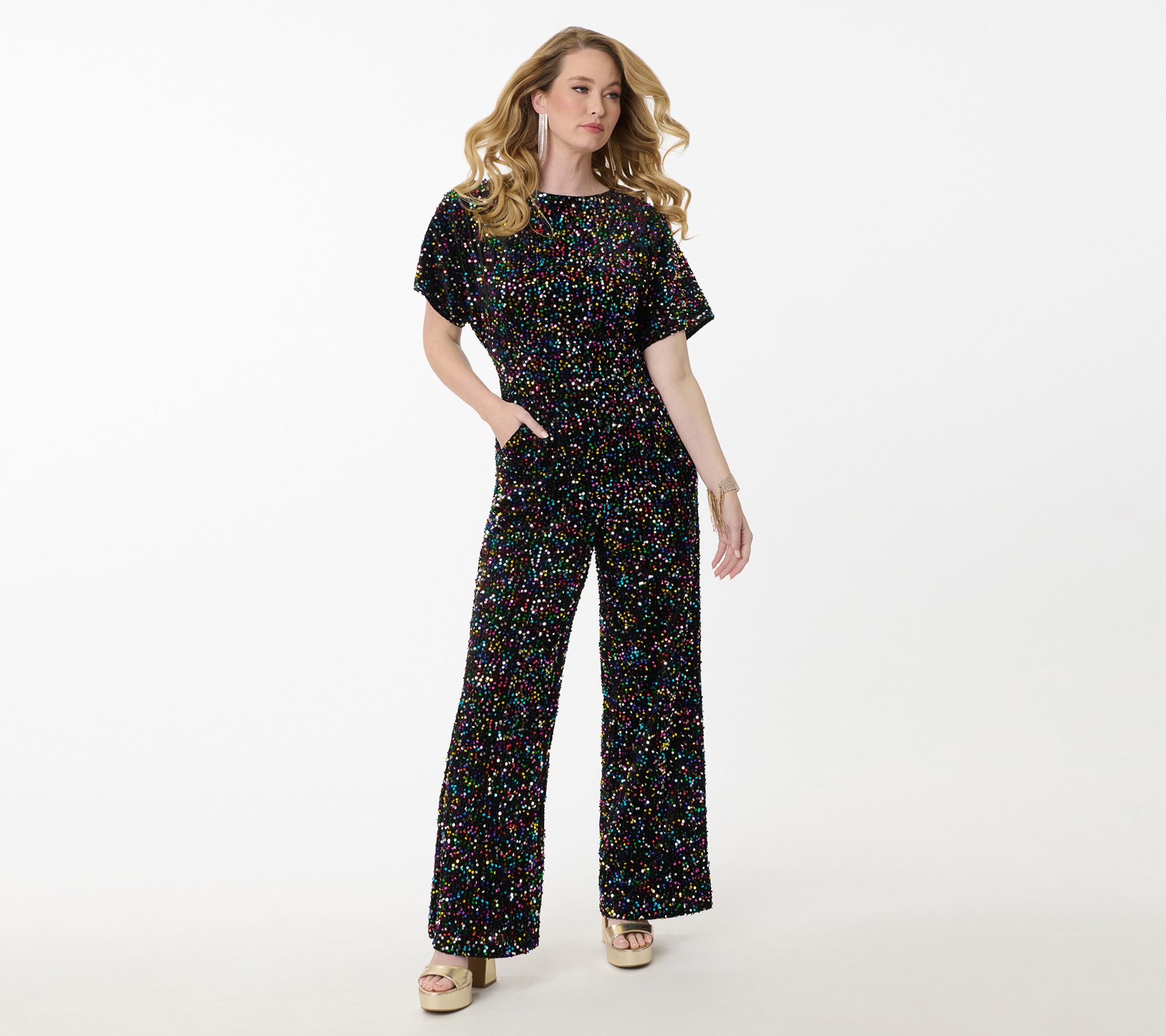 Smak Parlour Rainbow Sequin Wide Leg Jumpsuit