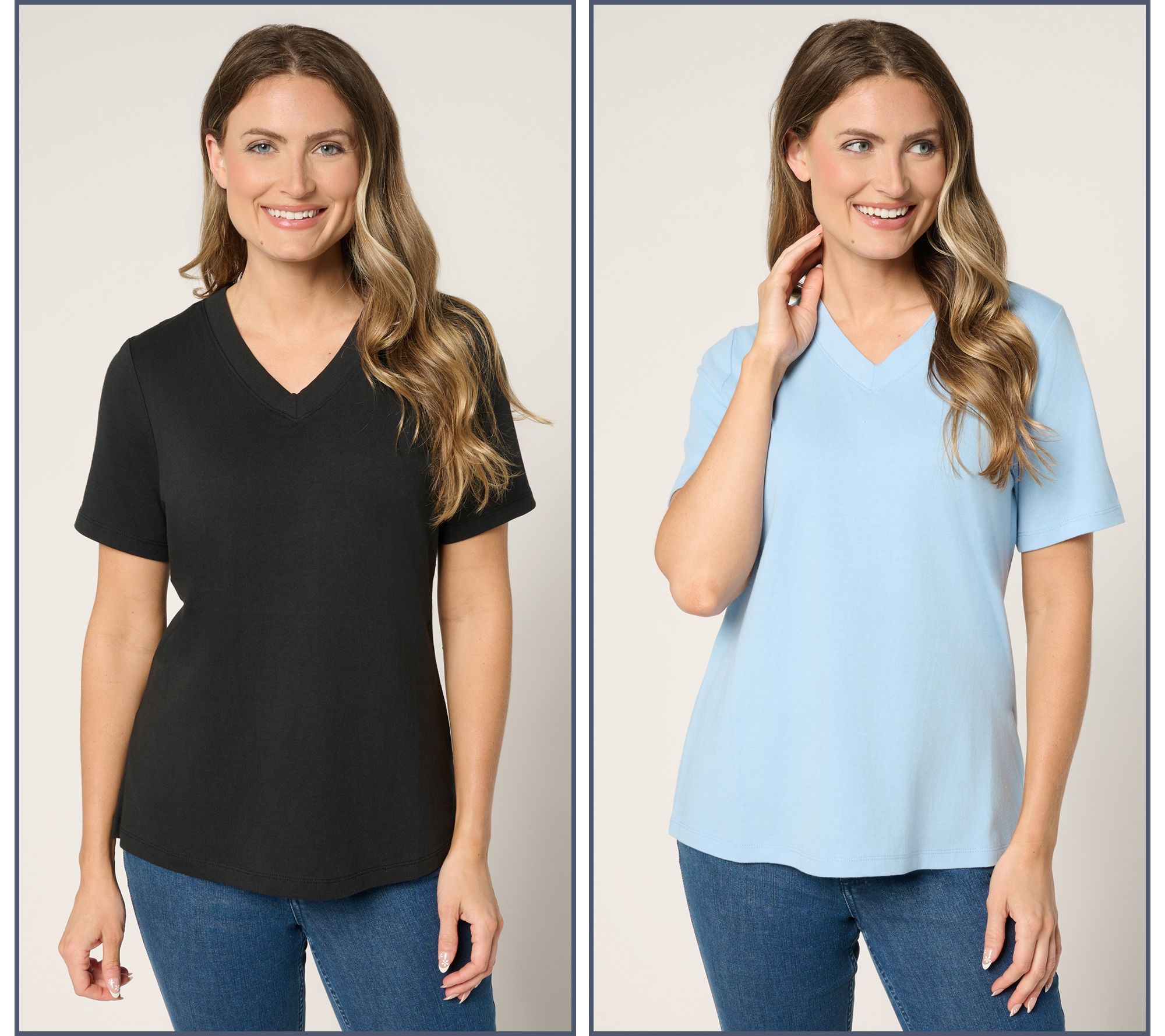 "As Is" Denim & Co. Essentials True Cotton 2-Pack V-Neck Tops