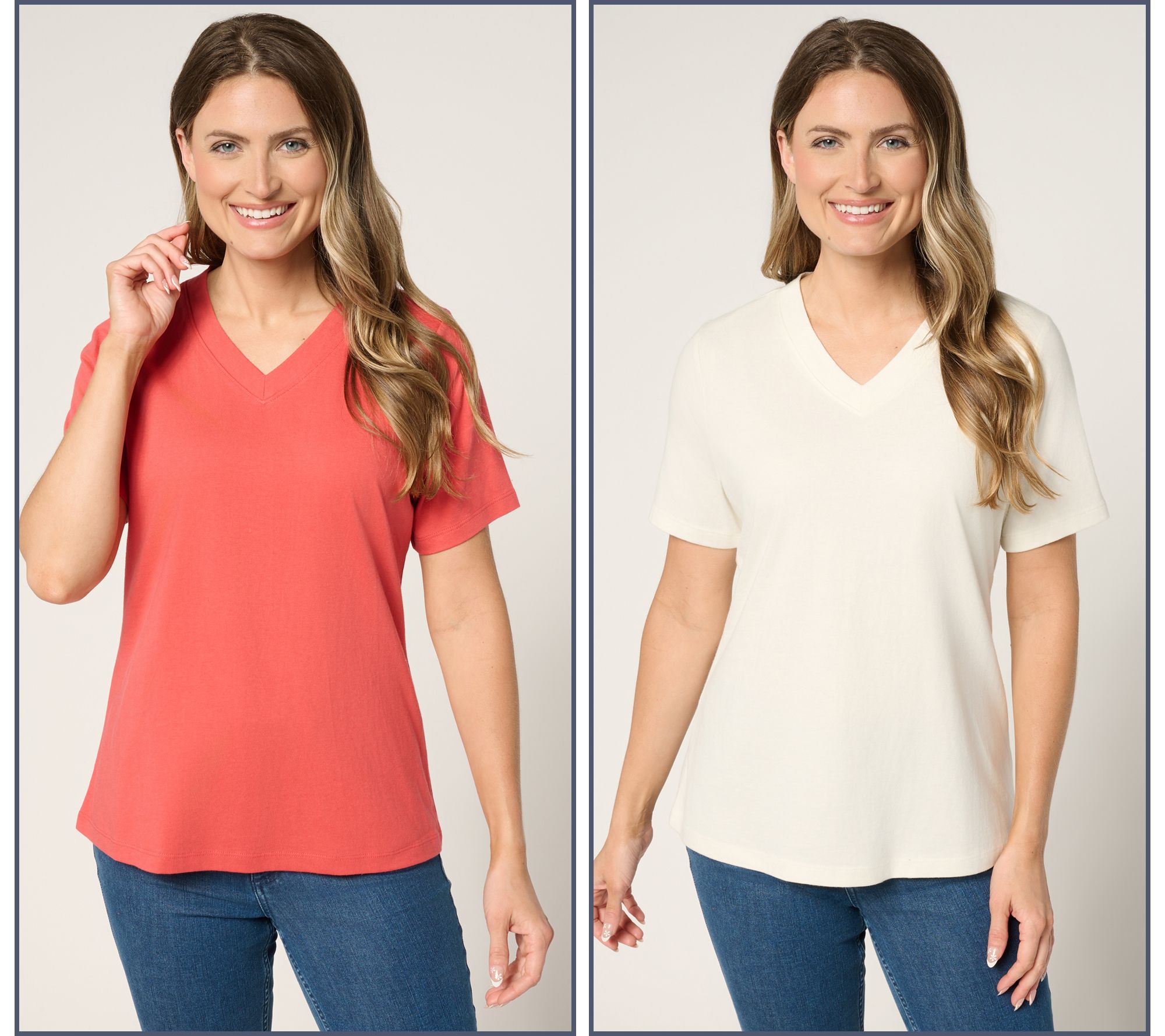 "As Is" Denim & Co. Essentials True Cotton 2-Pack V-Neck Tops