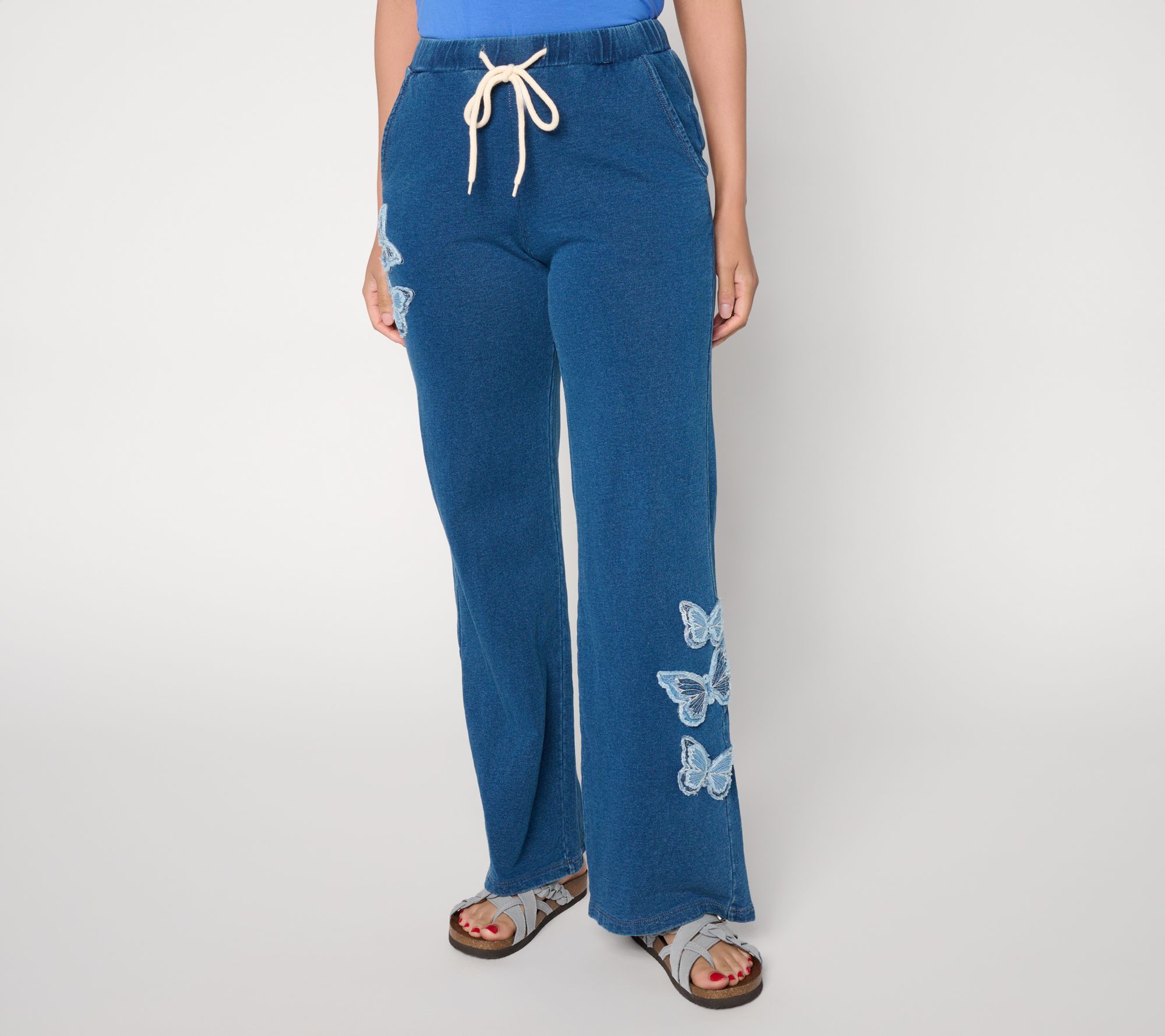Driftwood Jeans Cloud French Terry Petite Beverly Pants - Butterfly Patch
