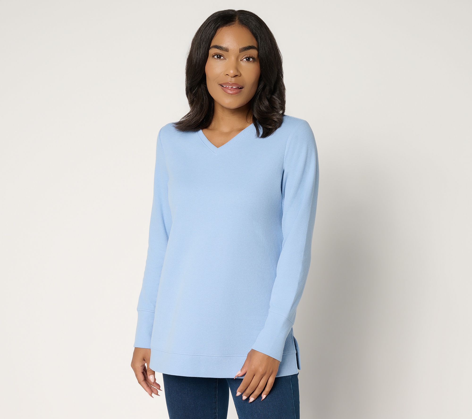 "As Is" Denim & Co. Essentials Regular Waffle Knit V-Neck Tunic