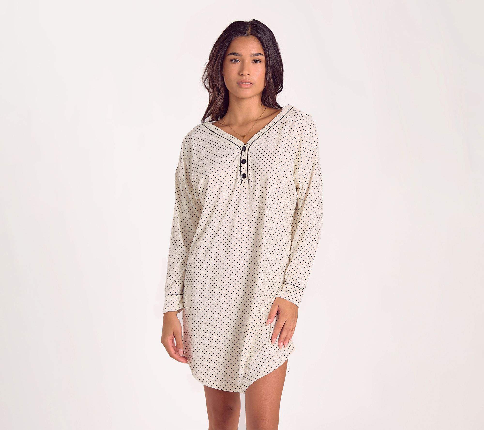 iCollection Soft Brushed Stretch Knit Long Sleeve Sleep Dress