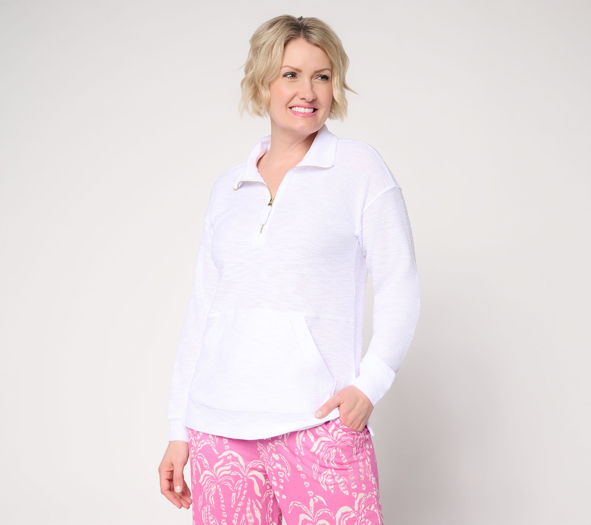 Belle Beach by Kim Gravel Sweatshirt Slub Sea Breeze Half Zip Top