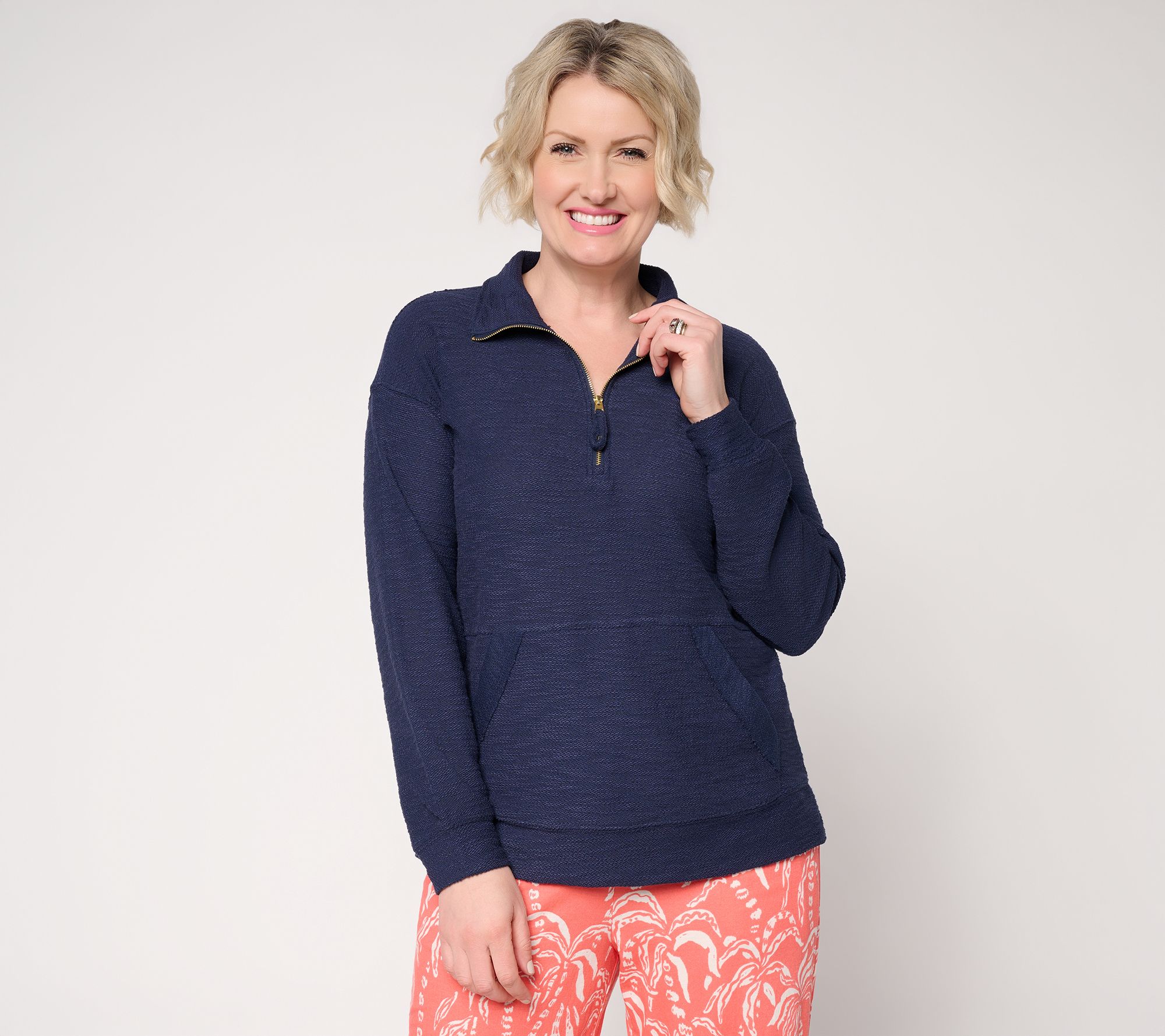 Belle Beach by Kim Gravel Sweatshirt Slub Sea Breeze Half Zip Top