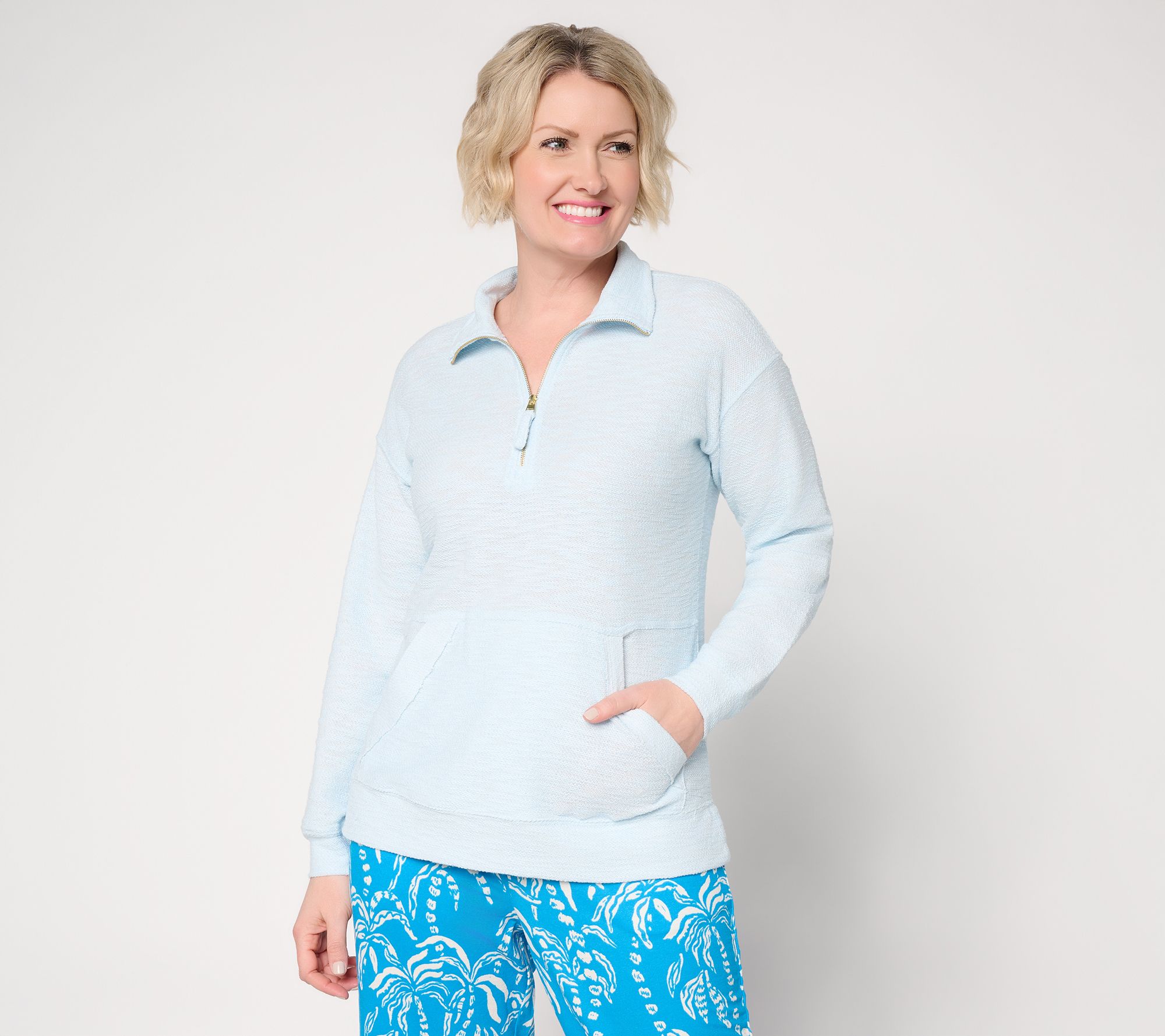 Belle Beach by Kim Gravel Sweatshirt Slub Sea Breeze Half Zip Top