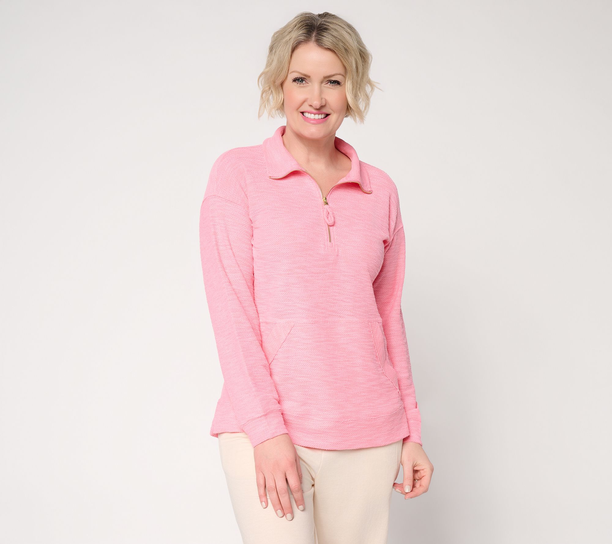 Belle Beach by Kim Gravel Sweatshirt Slub Sea Breeze Half Zip Top