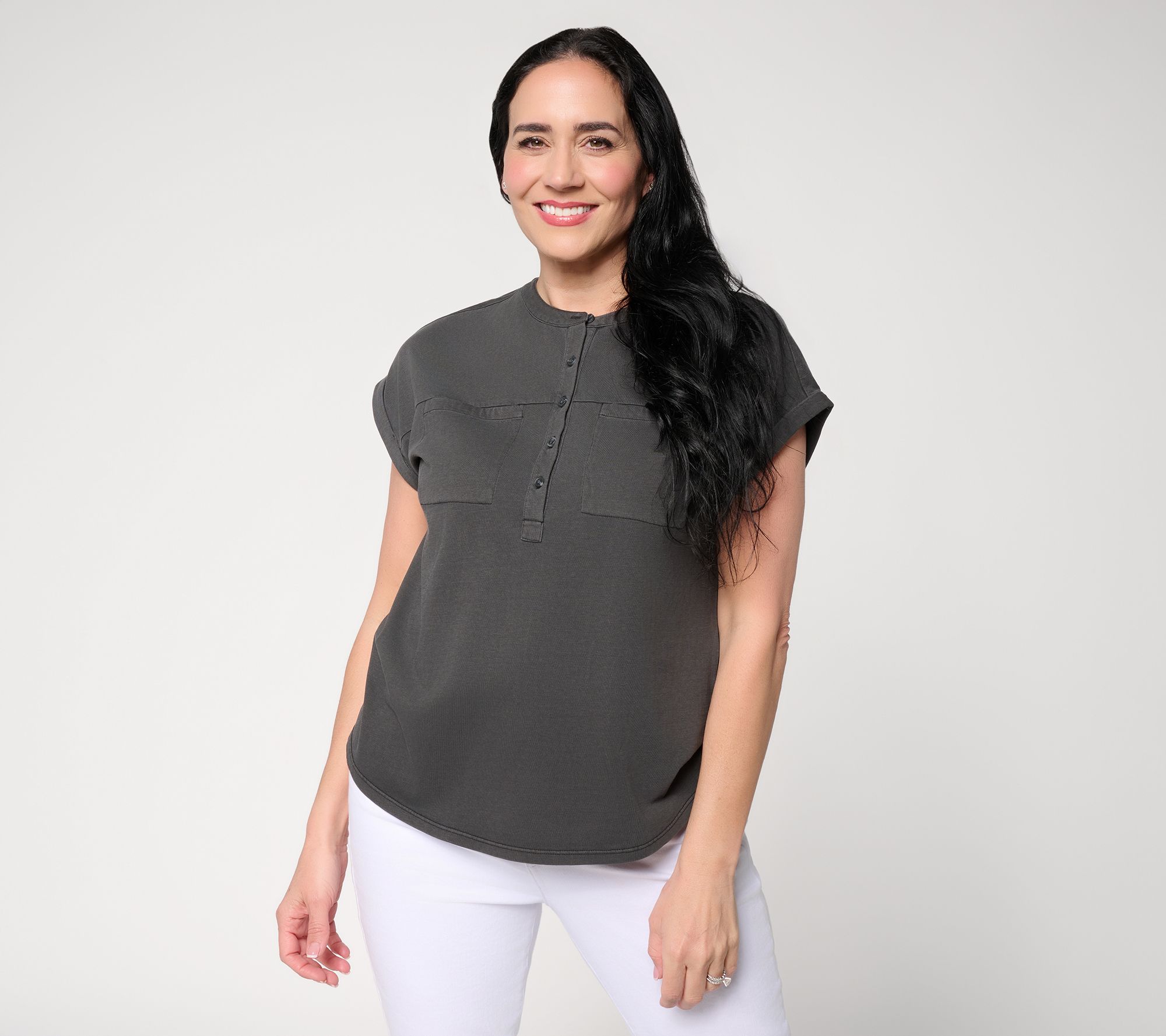 AnyBody Washed Cotton Henley Tee