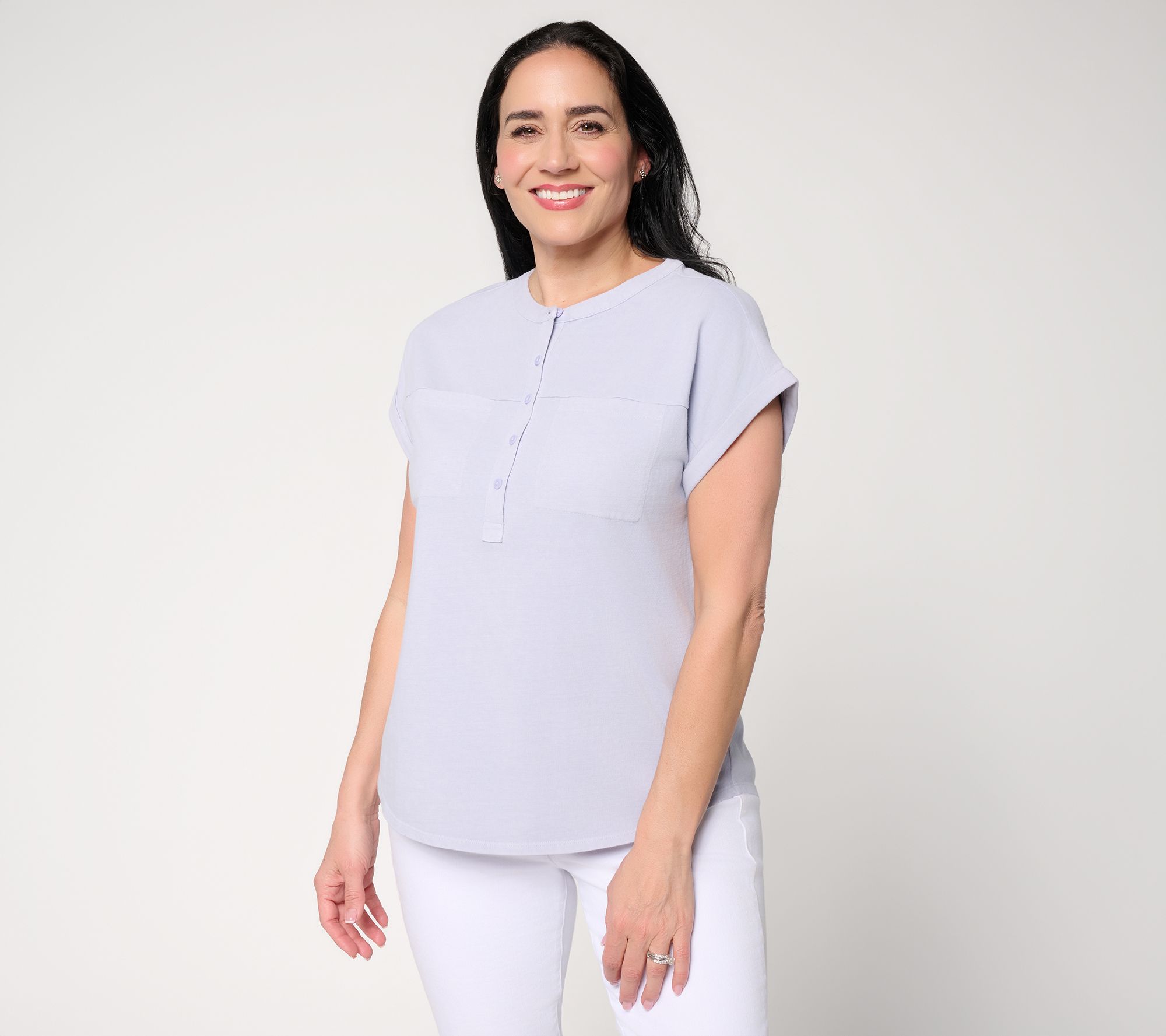 AnyBody Washed Cotton Henley Tee