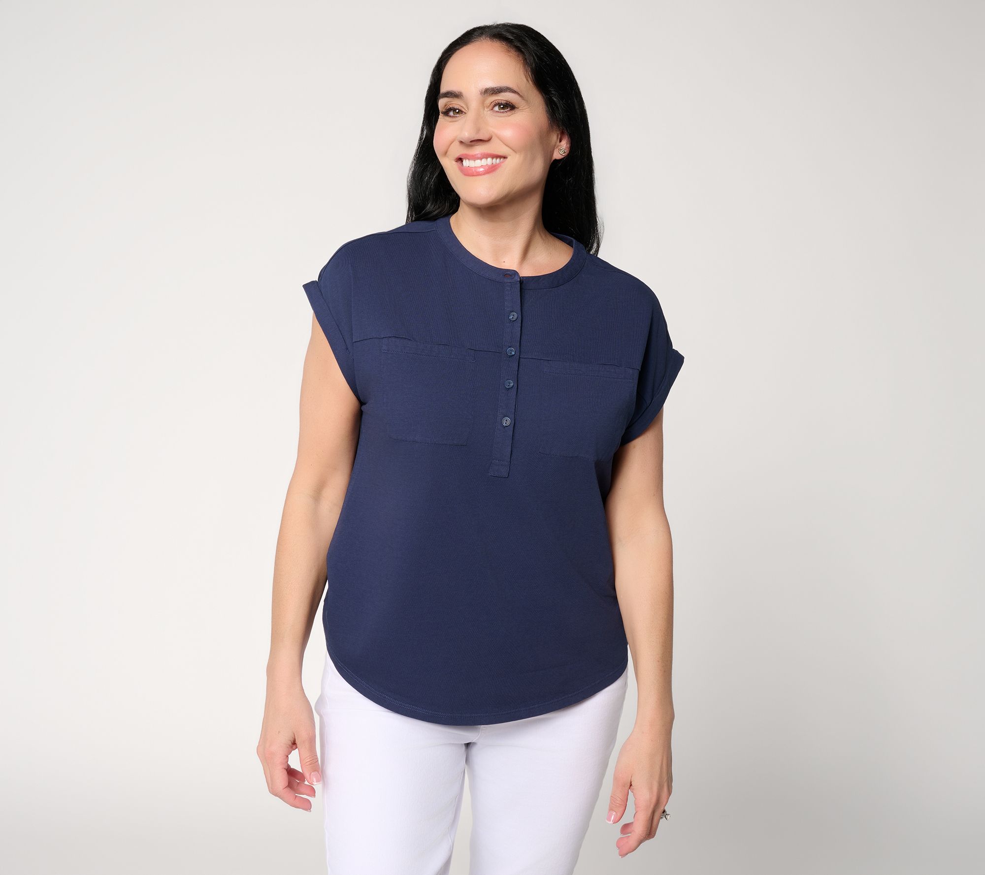 AnyBody Washed Cotton Henley Tee