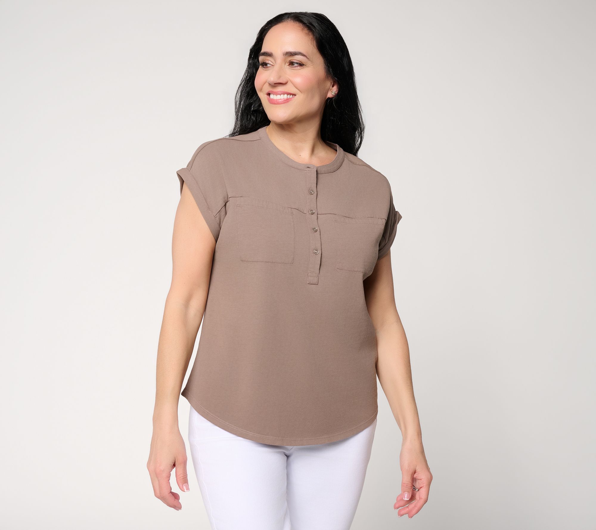 AnyBody Washed Cotton Henley Tee