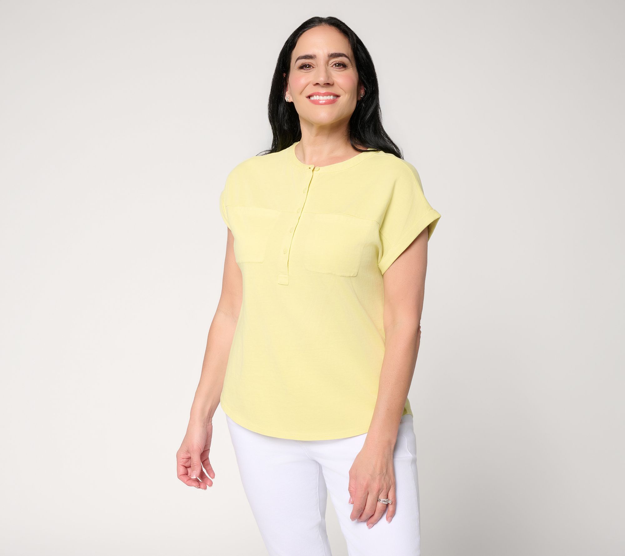 AnyBody Washed Cotton Henley Tee