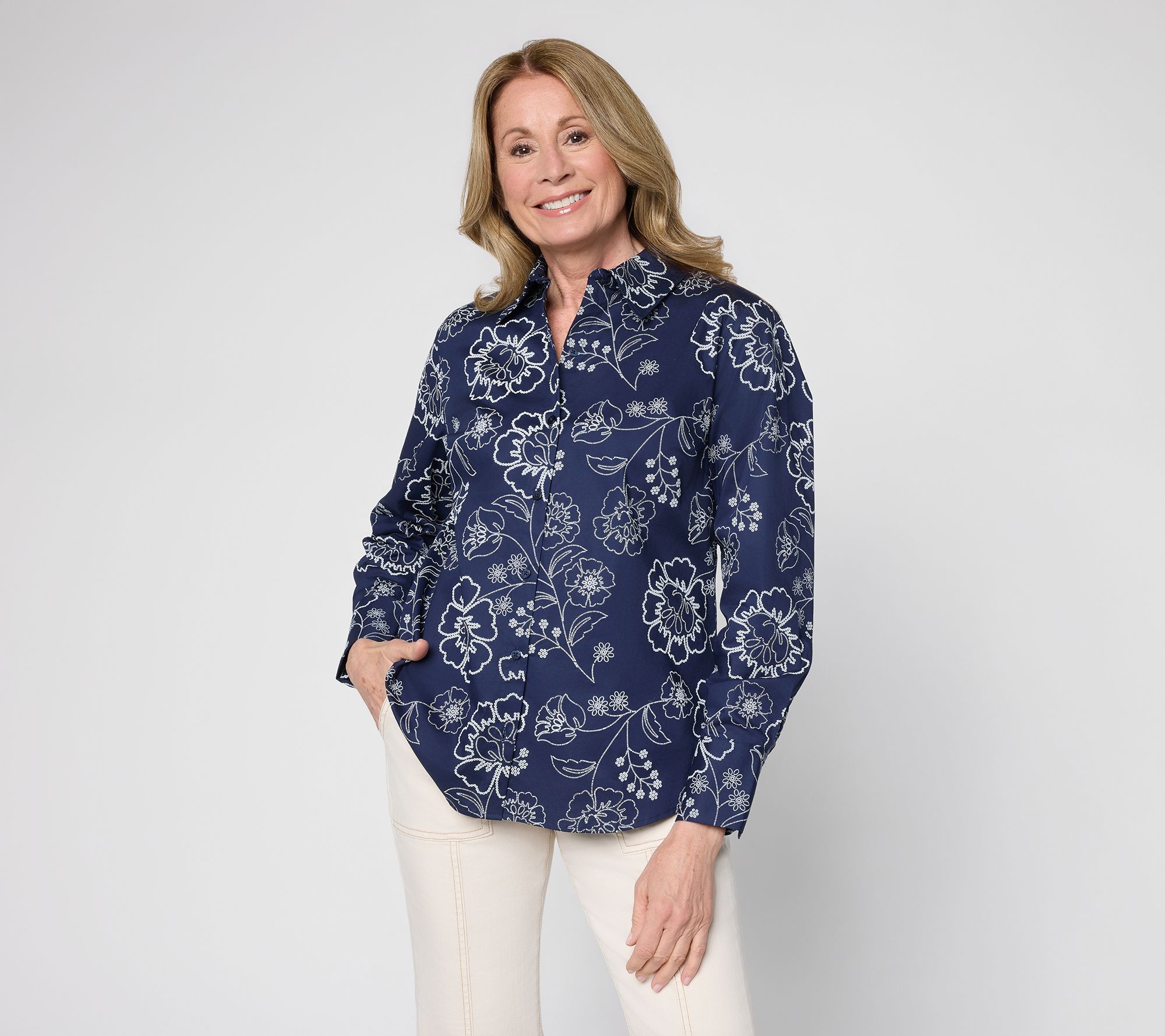BEAUTIFUL by Lawrence Zarian Printed Eyelet Button Front Shirt