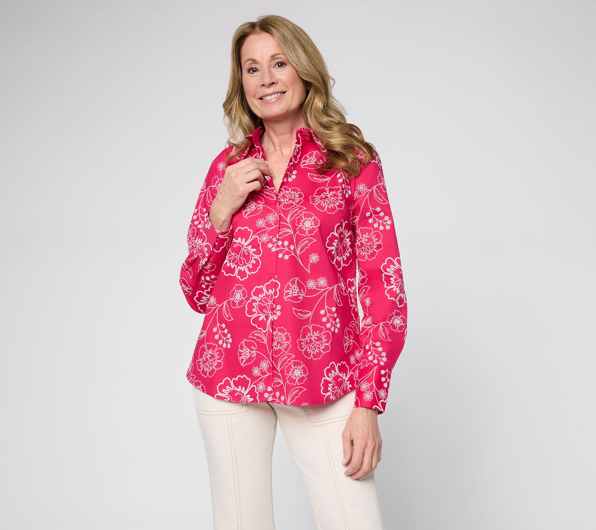 BEAUTIFUL by Lawrence Zarian Printed Eyelet Button Front Shirt