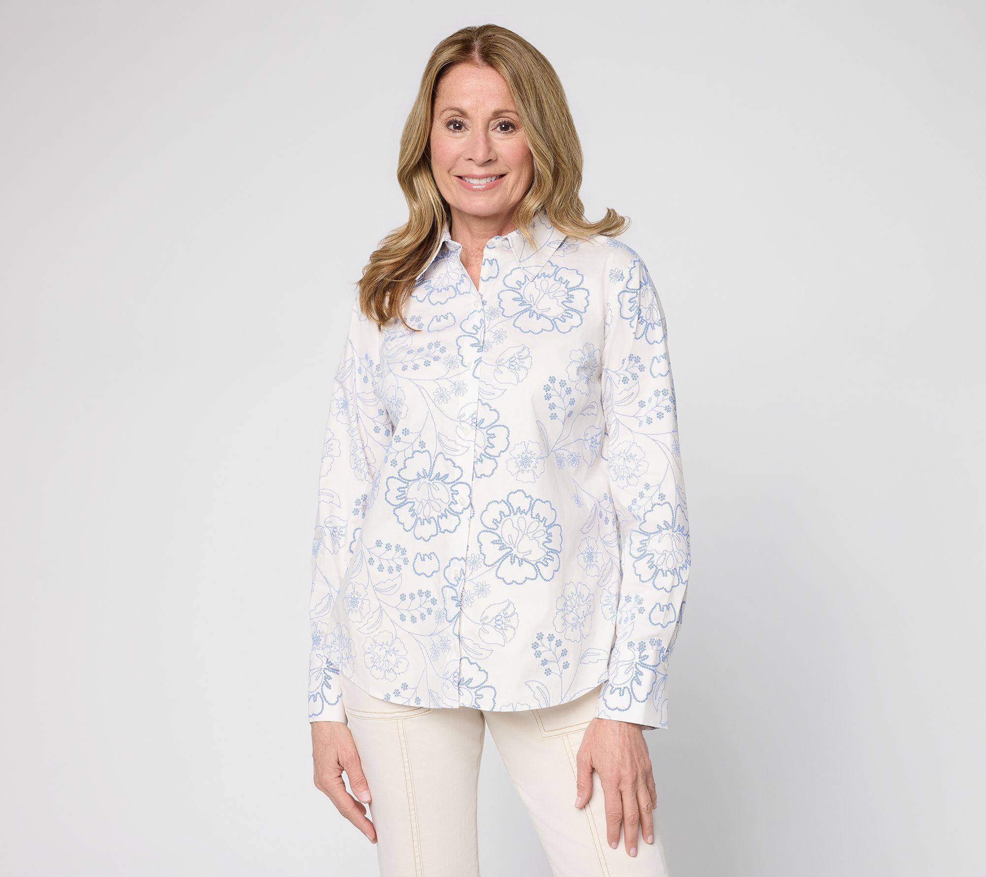 BEAUTIFUL by Lawrence Zarian Printed Eyelet Button Front Shirt