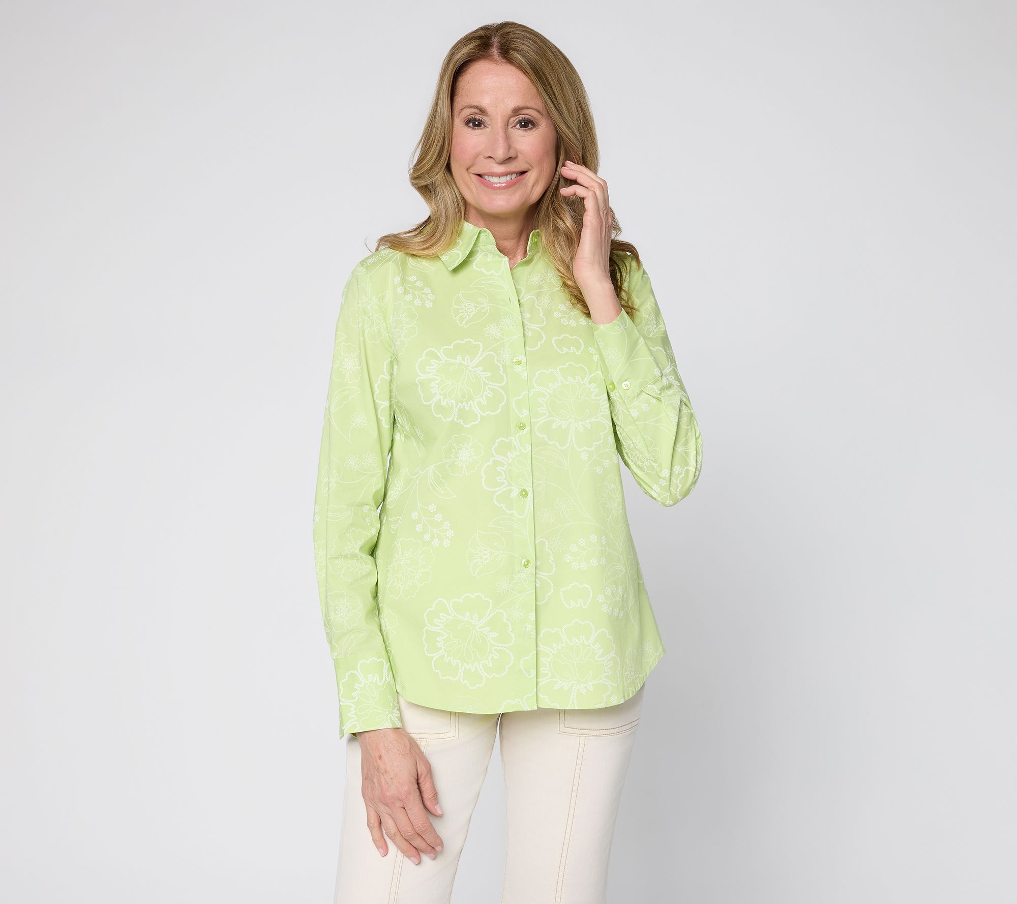 BEAUTIFUL by Lawrence Zarian Printed Eyelet Button Front Shirt