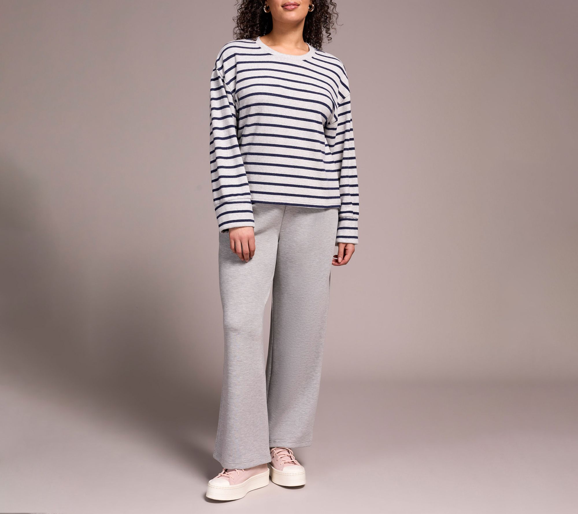 Tribal Long Sleeve Stripe Crew Neck Brush KnitTop