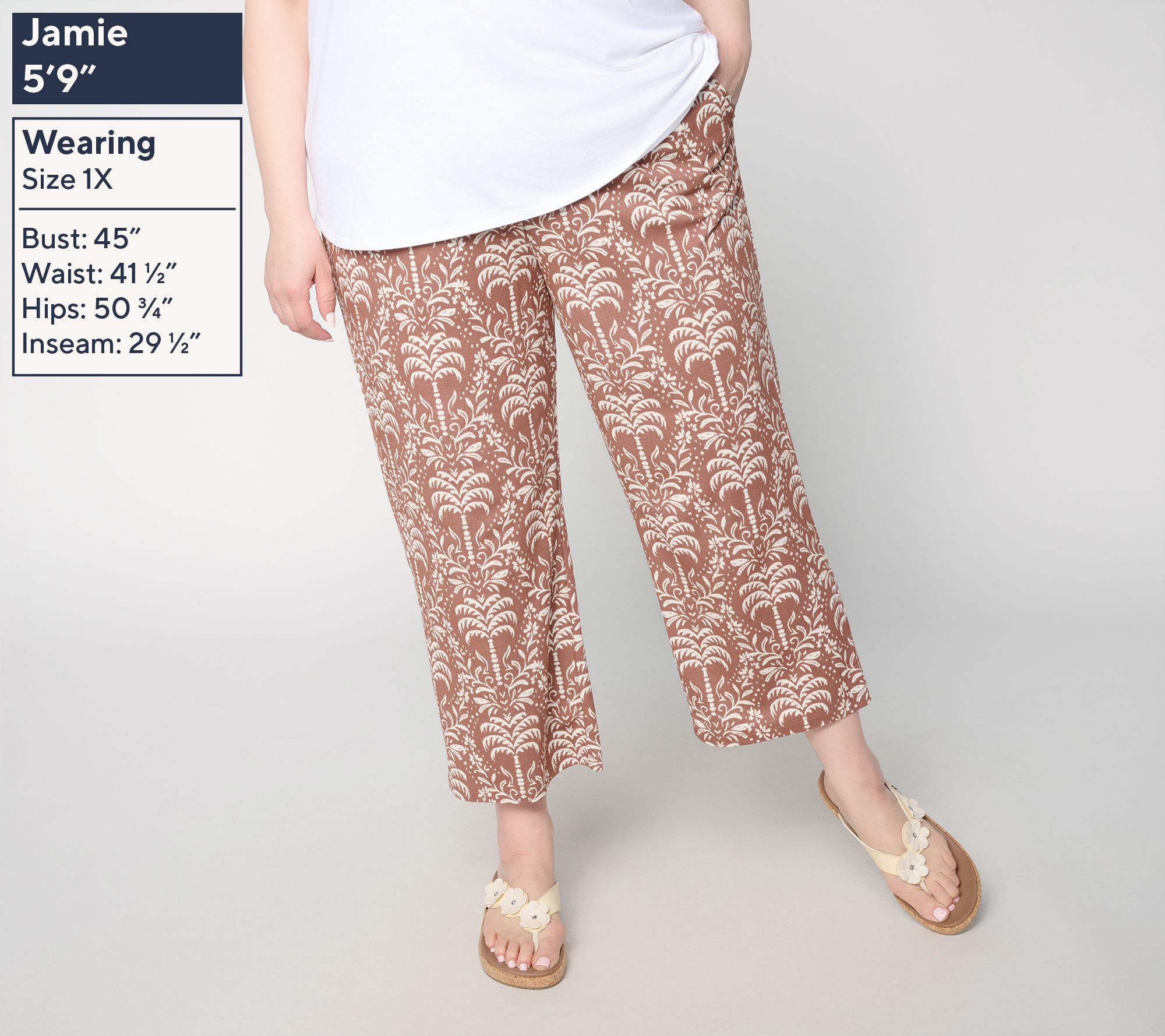Belle Beach by Kim Gravel Cabana Knit Palm Cropped Pant - QVC.com