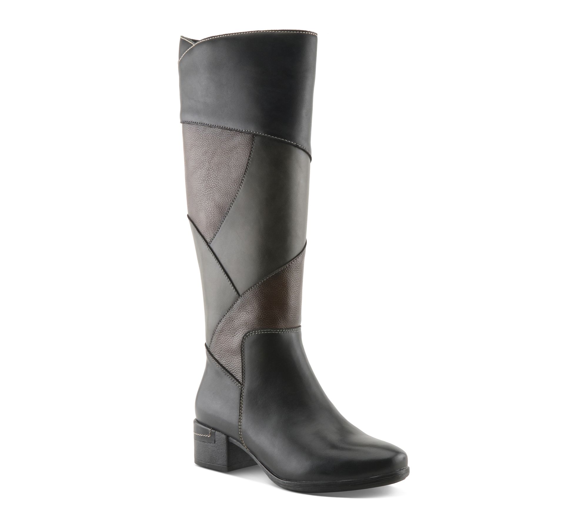 Spring Step Leather Combo Tall Boots - Patchwork
