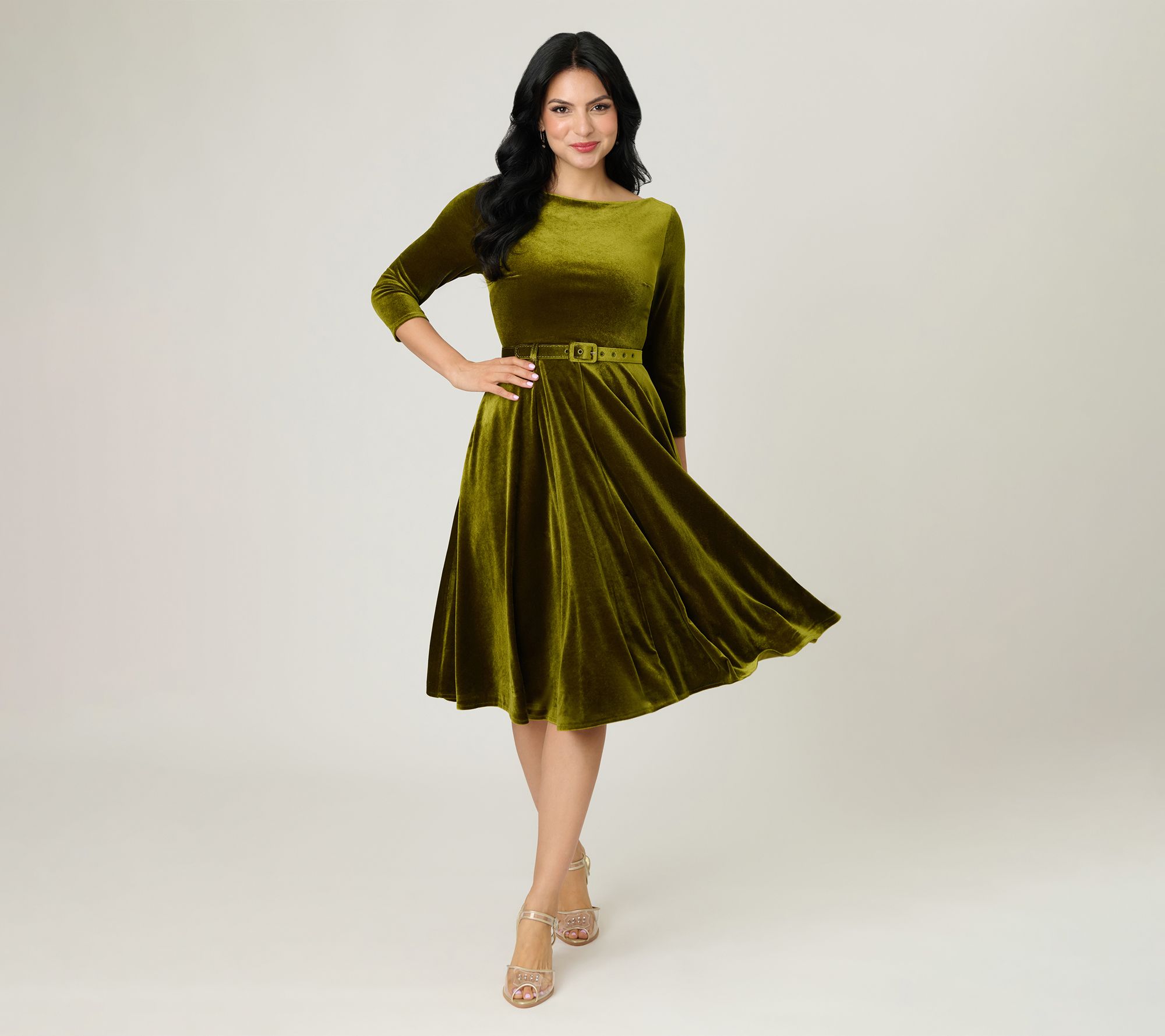 Unique Vintage Chartreuse Velvet Devon Swing Dress