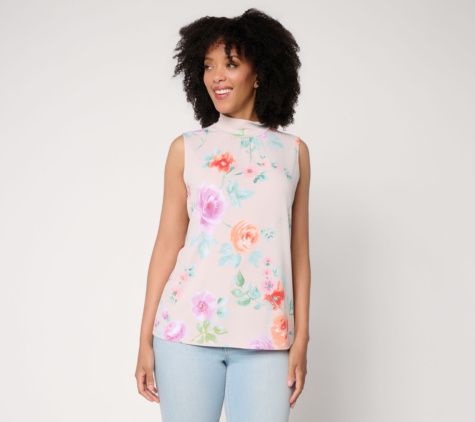 Susan Graver Printed Liquid Knit Sleeveless Mock Neck Top