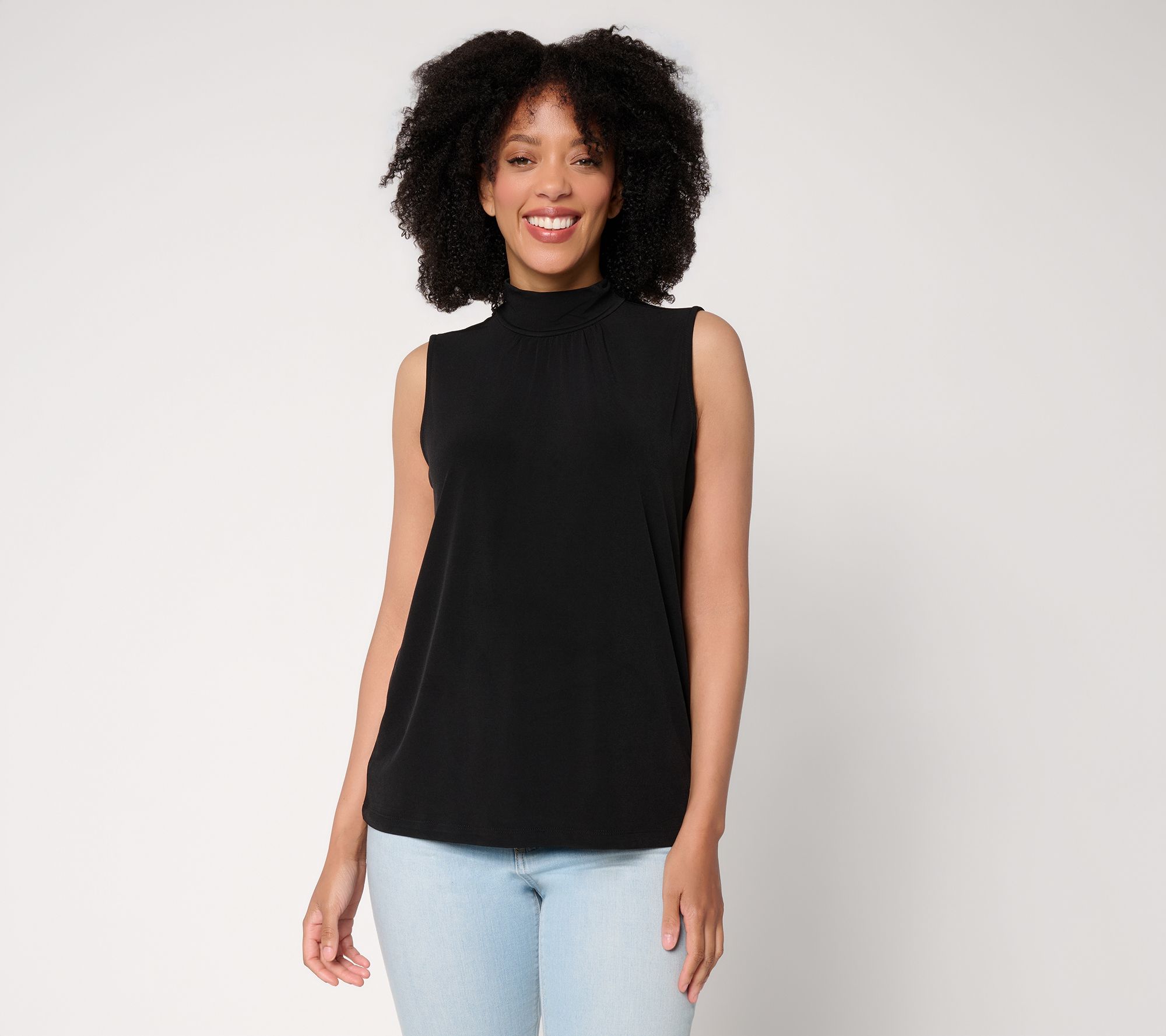 Susan Graver Printed Liquid Knit Sleeveless Mock Neck Top
