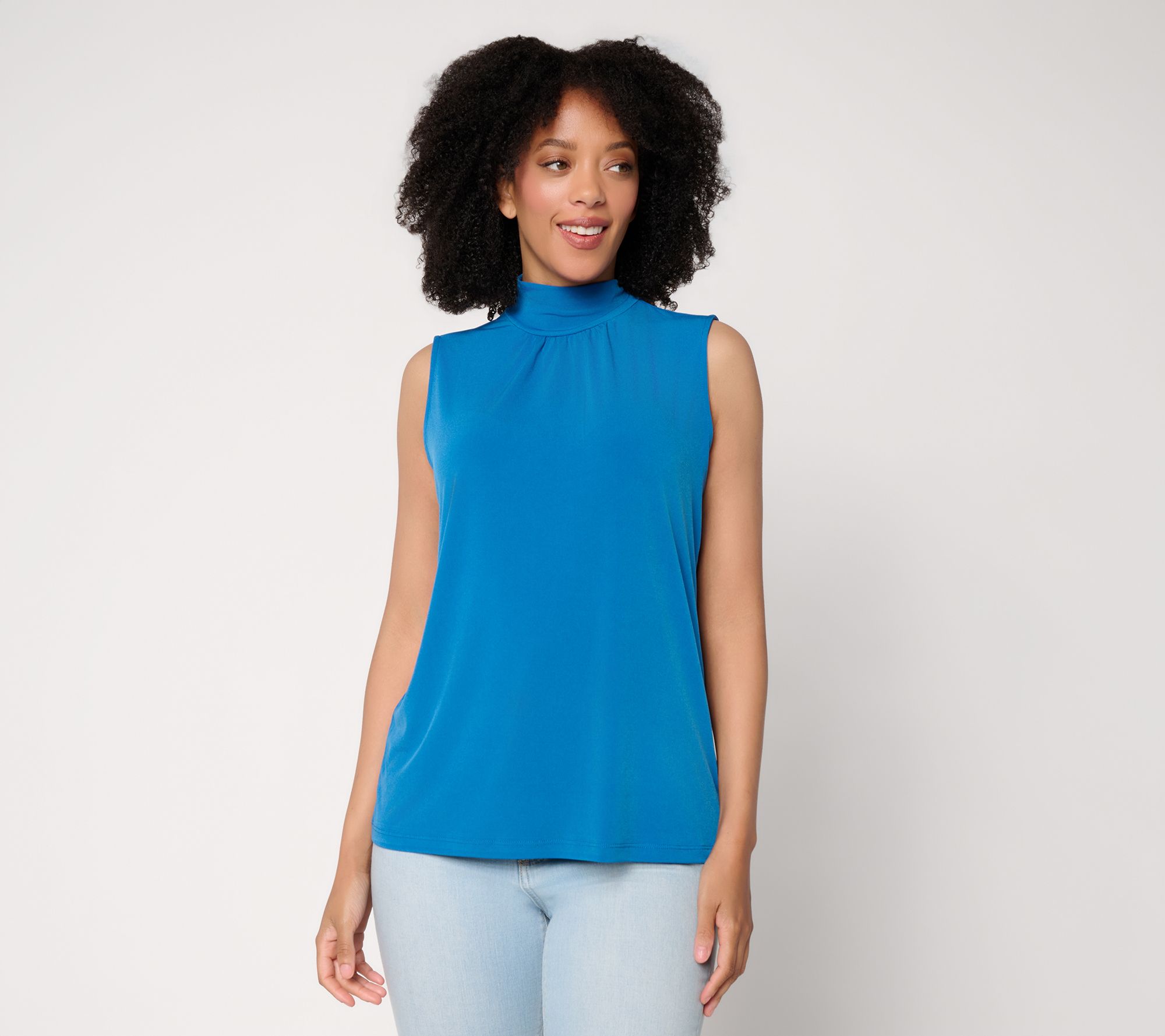 Susan Graver Printed Liquid Knit Sleeveless Mock Neck Top