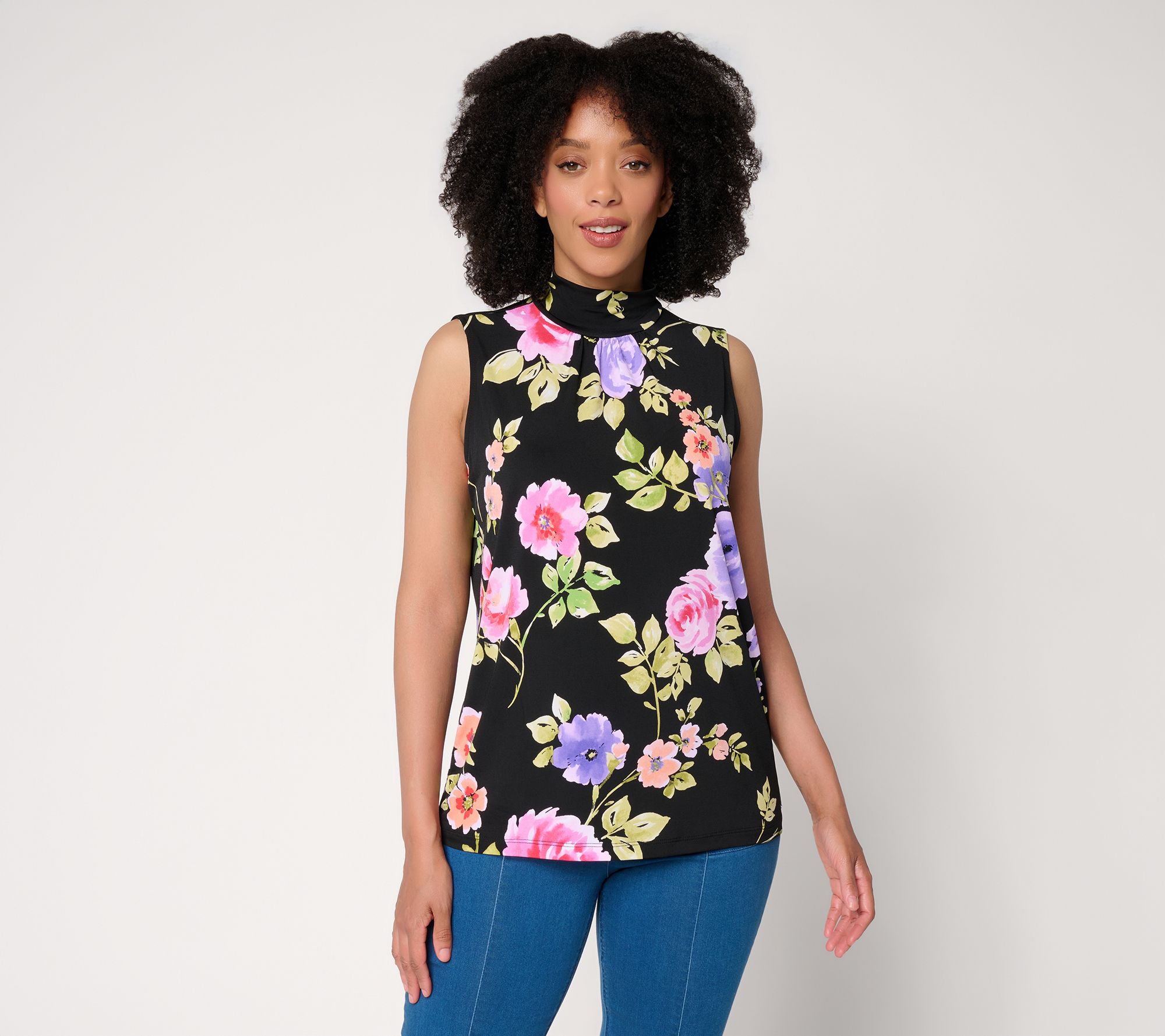Susan Graver Printed Liquid Knit Sleeveless Mock Neck Top