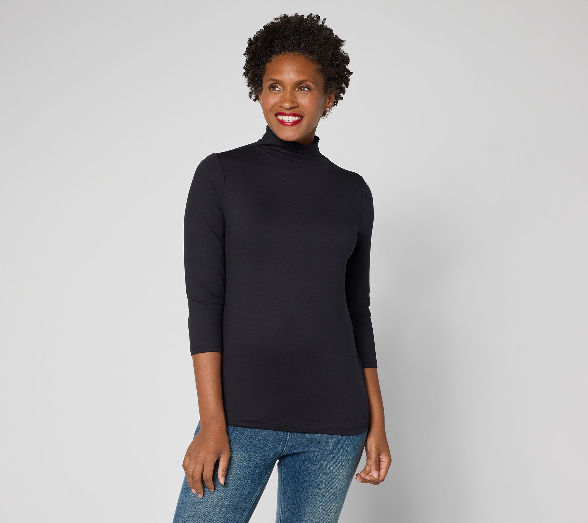 "As Is" Women with Control Yummy Jersey MockNeck 3/4 Sleeve Top