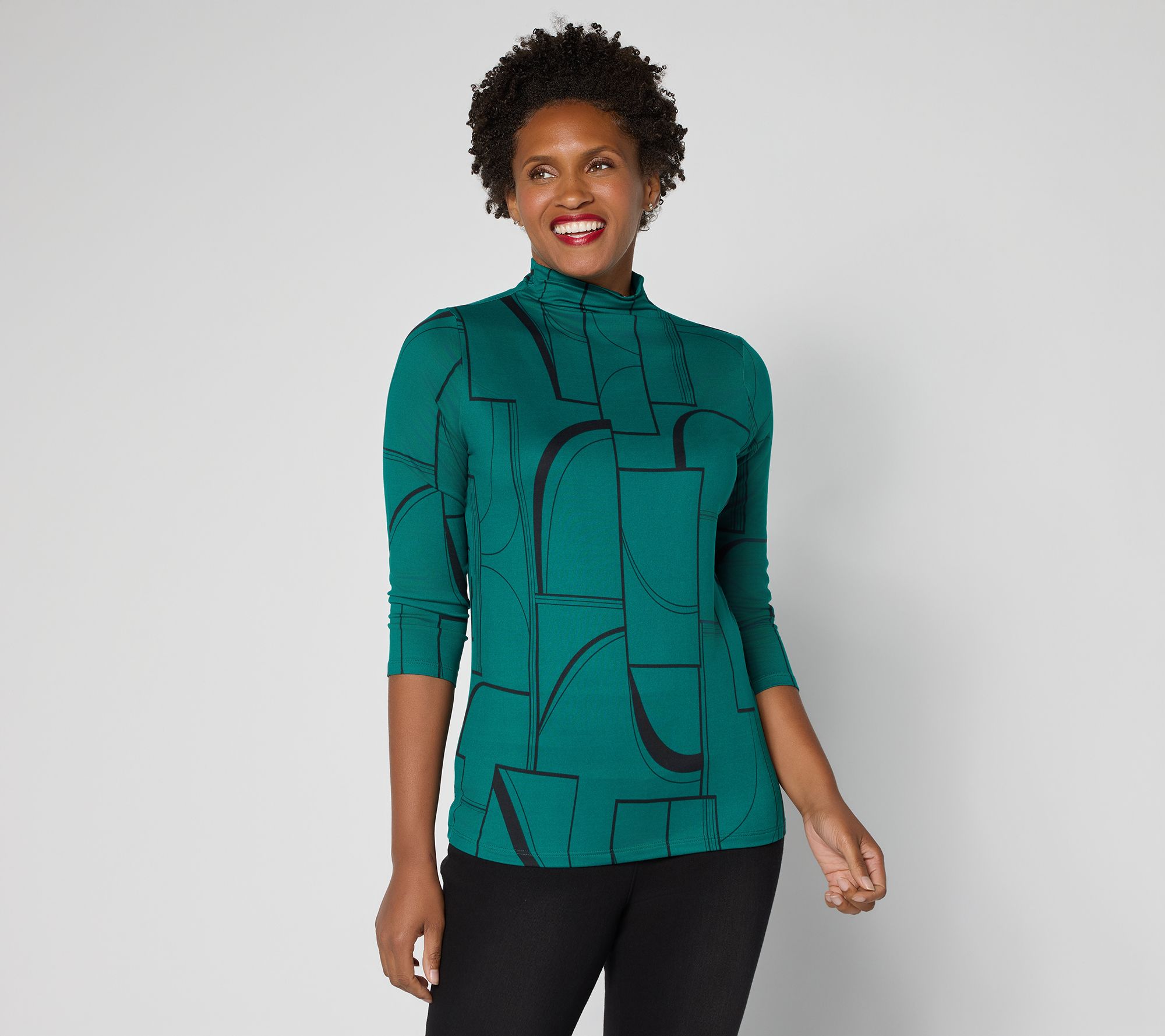 "As Is" Women with Control Yummy Jersey MockNeck 3/4 Sleeve Top