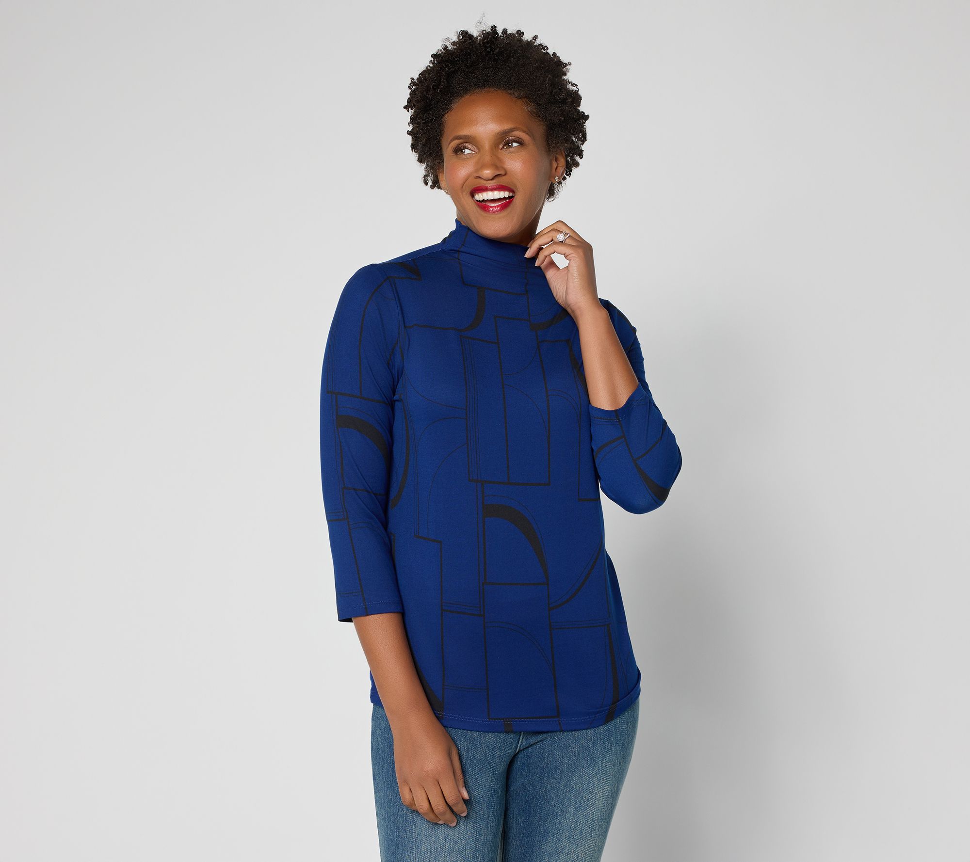 "As Is" Attitudes by Renee Yummy Jersey MockNeck 3/4 Sleeve Top