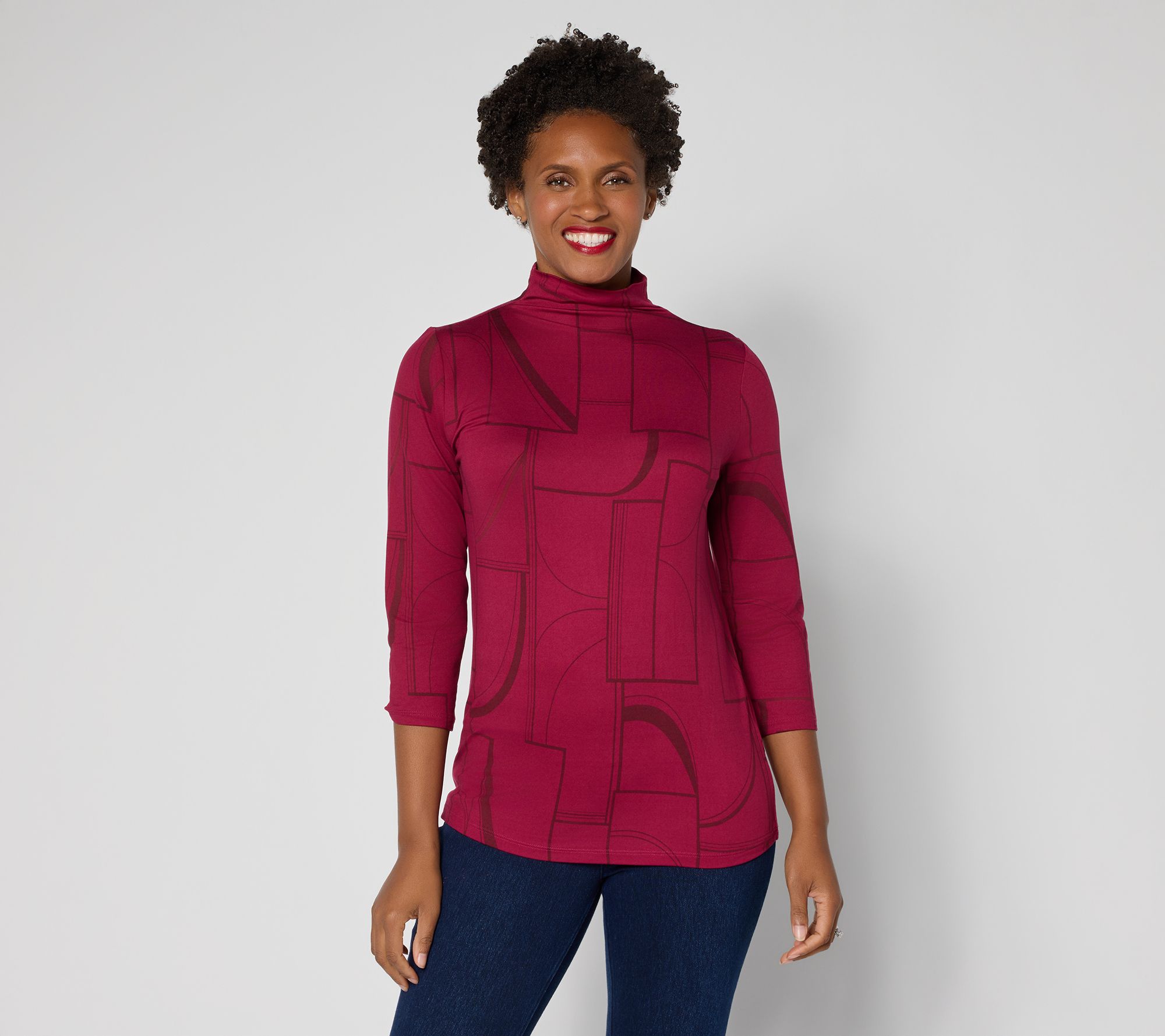 "As Is" Attitudes by Renee Yummy Jersey MockNeck 3/4 Sleeve Top