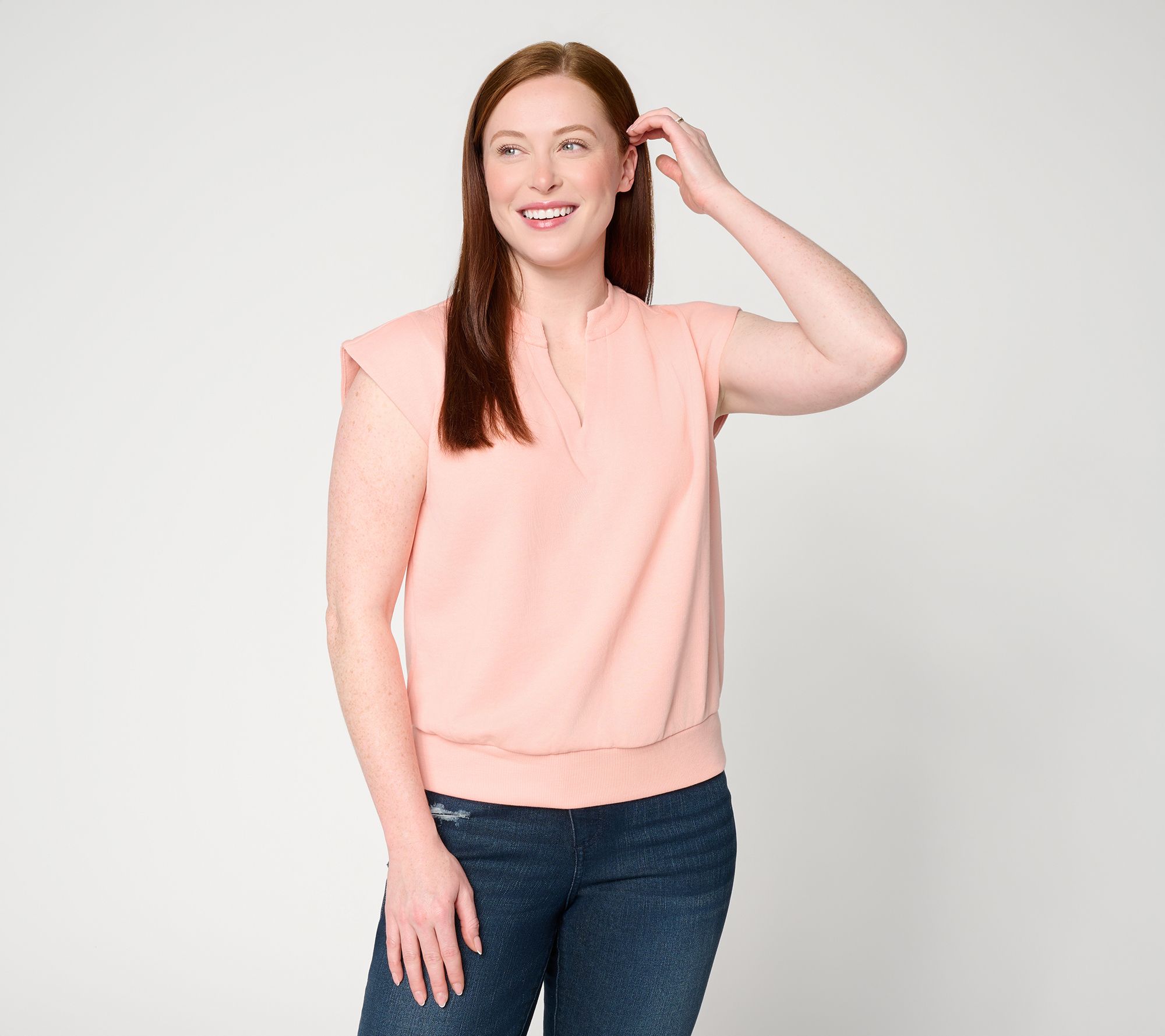 Me Time by Jennie Garth French Terry Split Neck Sleeveless Top