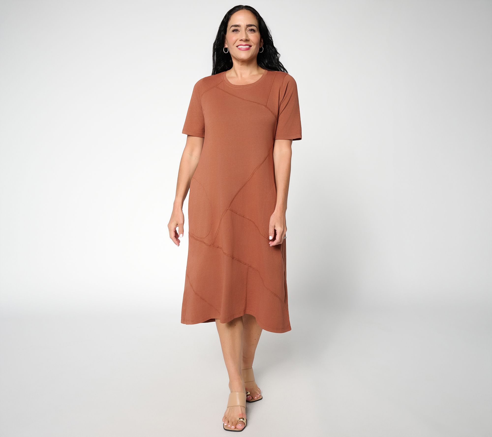  LOGO by Lori GOldstein Petite Knit Patchwork Seamed Dress