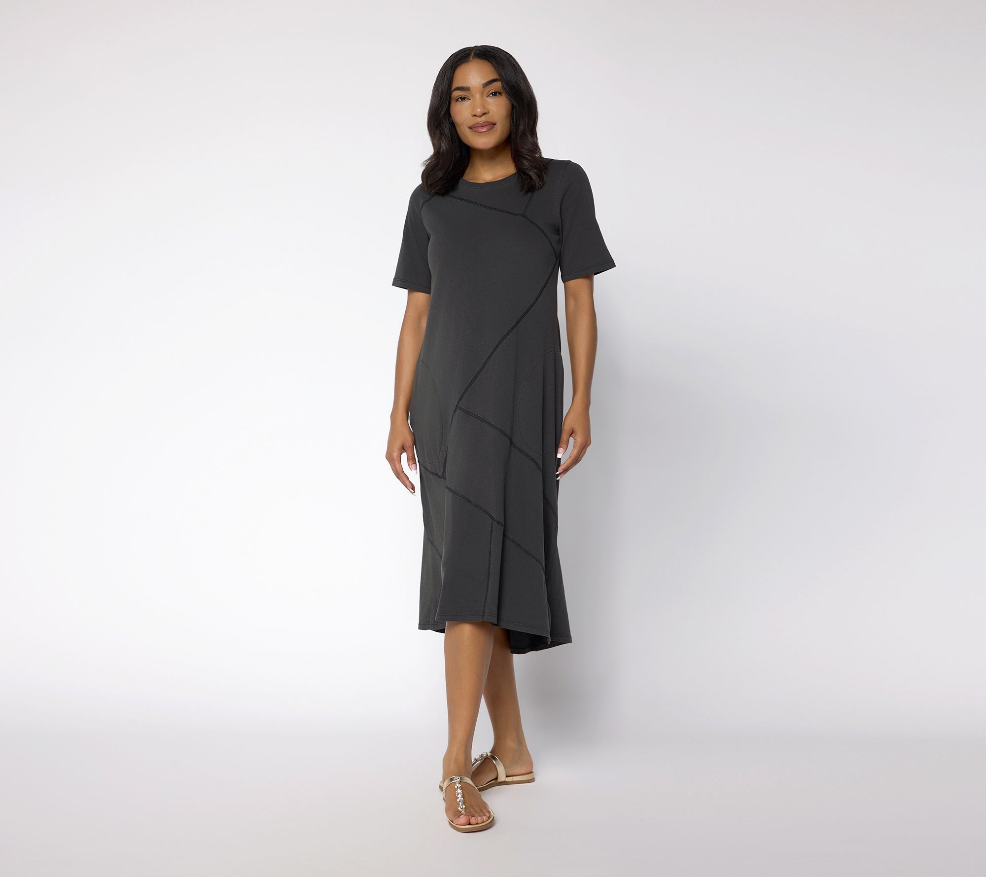 LOGO by Lori GOldstein Petite Knit Patchwork Seamed Dress