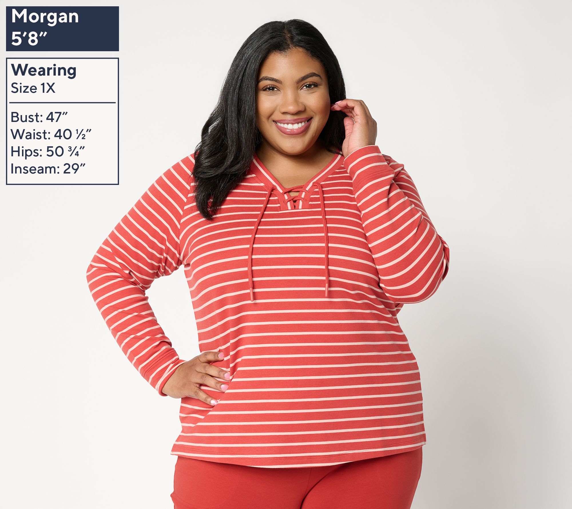 Denim & Co. Active Yarn Dye Stripe French Terry Lace Up Top | QVC