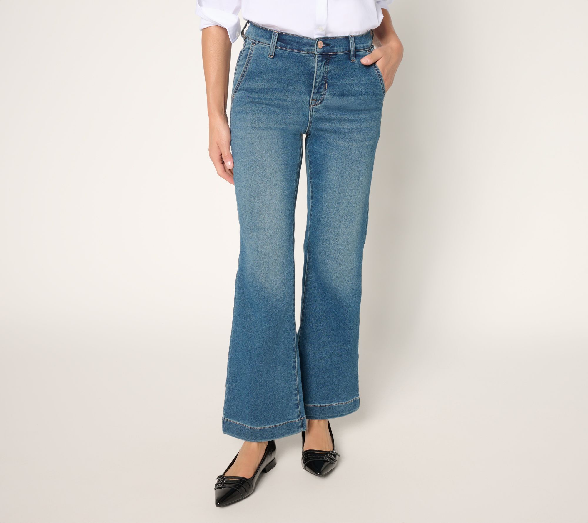 "As Is" nicole by Nicole Miller Regular Dream Denim Flare Trouser